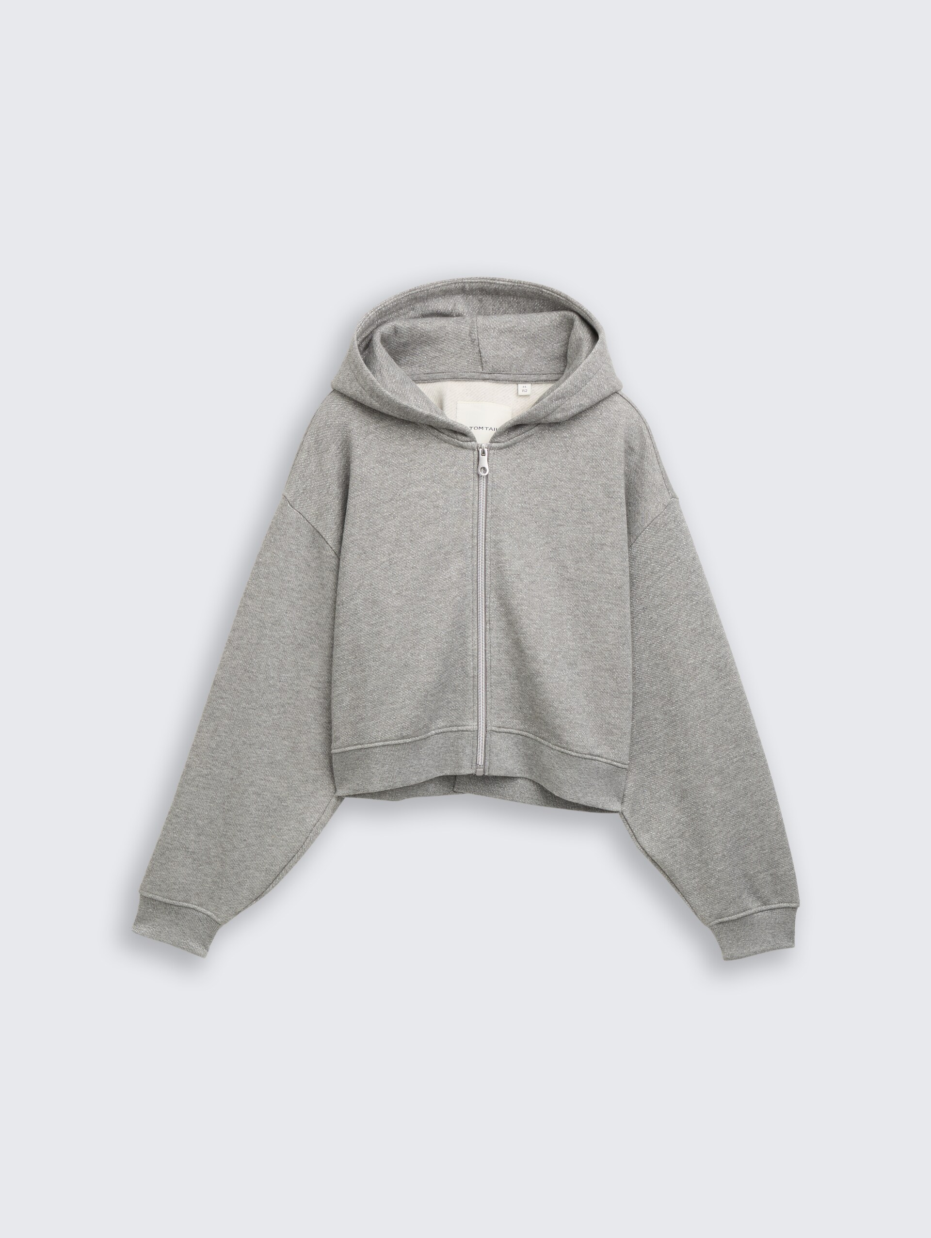 Cropped Hoodie Sweatjacke in Glitzer-Optik - grey melange with glitter - Vorder-Produkt-Ansicht