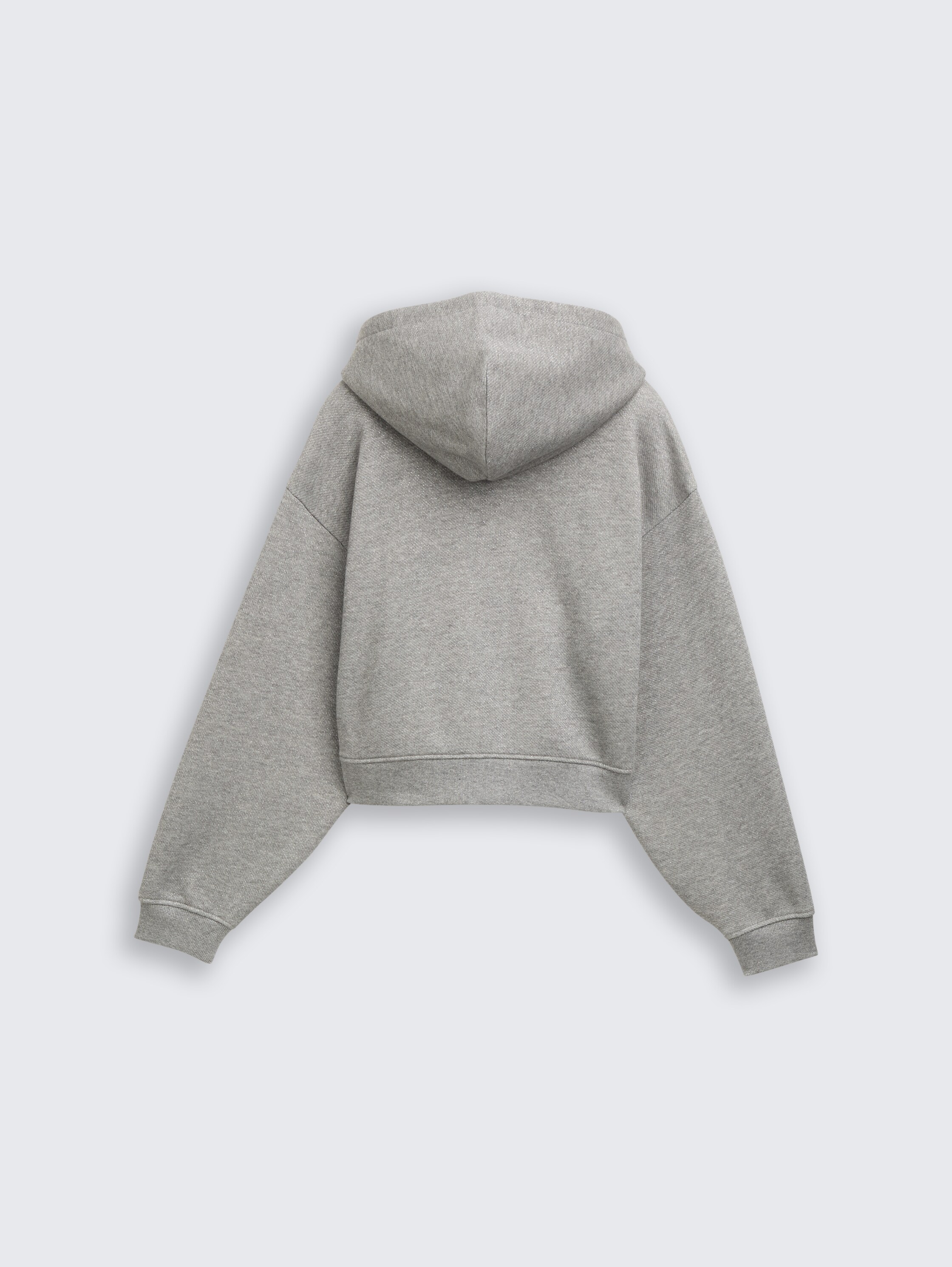 Cropped Hoodie Sweatjacke in Glitzer-Optik - grey_melange_with_glitter - 
