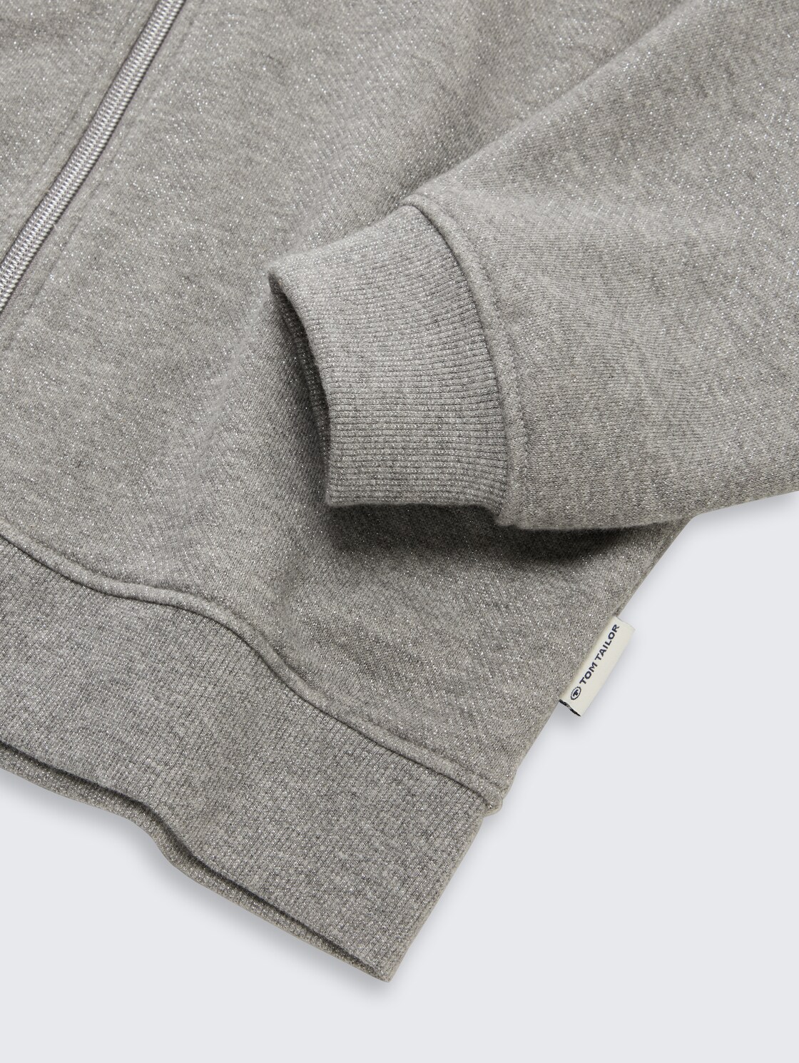 Cropped Hoodie Sweatjacke in Glitzer-Optik - grey melange with glitter - Detail-Model-Ansicht