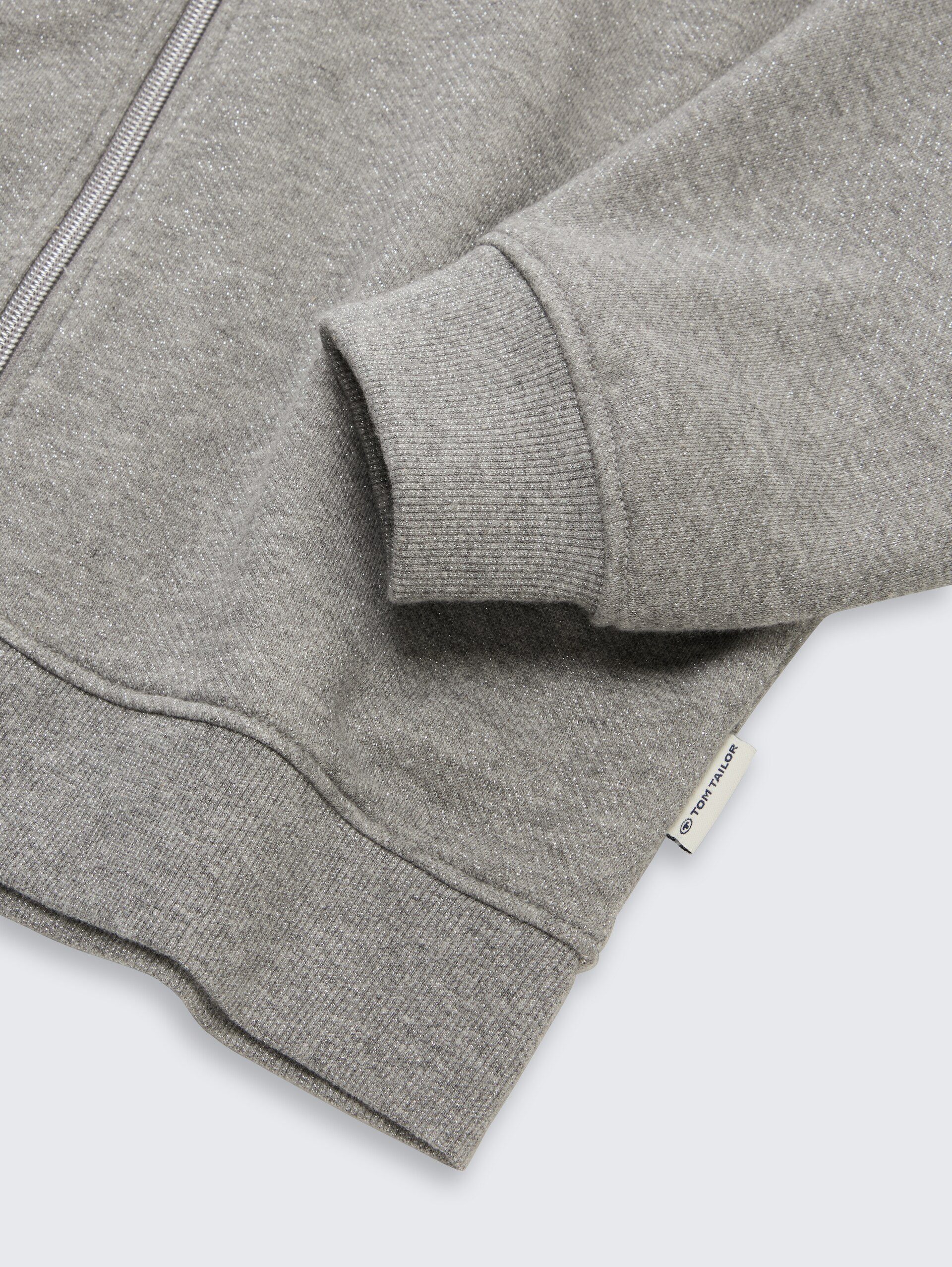 Cropped Hoodie Sweatjacke in Glitzer-Optik - grey melange with glitter - Detail-Model-Ansicht