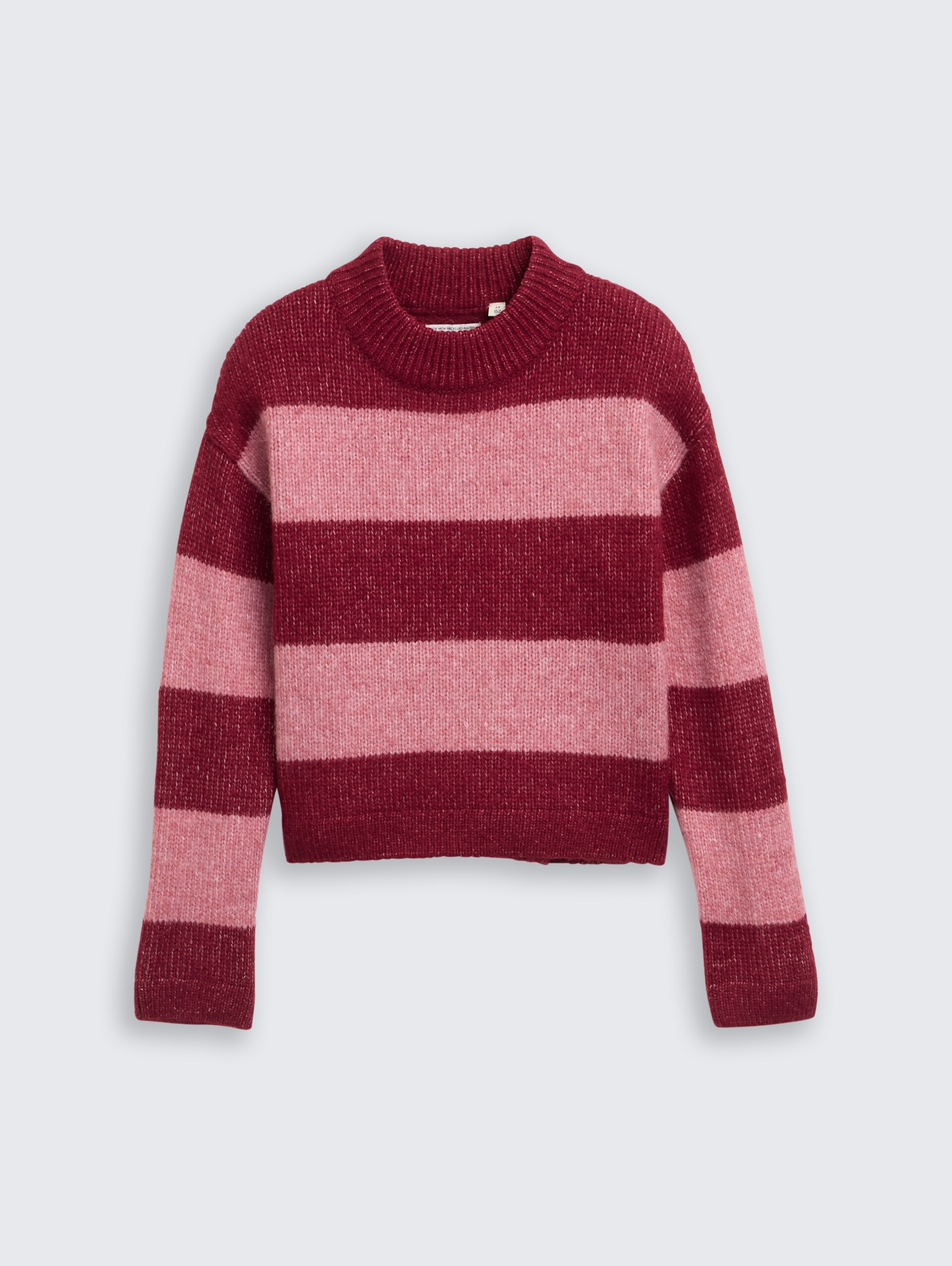 Cropped gebreide trui met colour blocking - burgundy pink block stripe