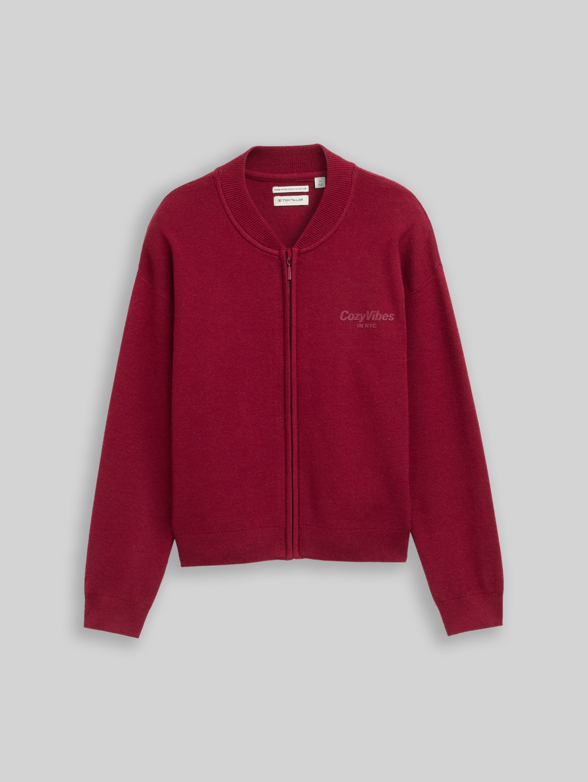 Bomber cardigan with zip - Beetroot Red