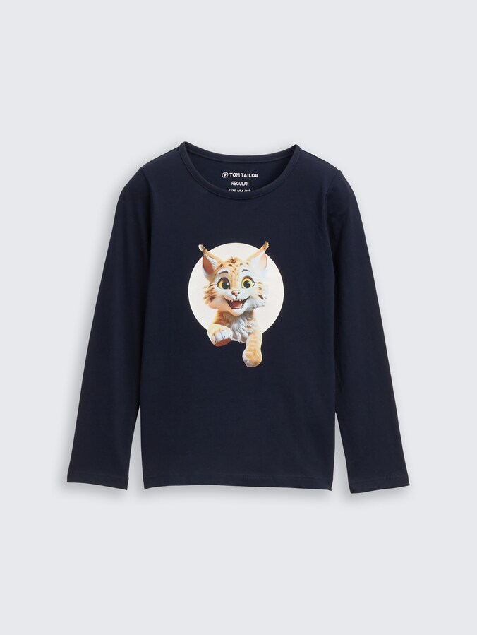 Top met lange mouwen en fotoprint door Mini Girls, sky captain blue