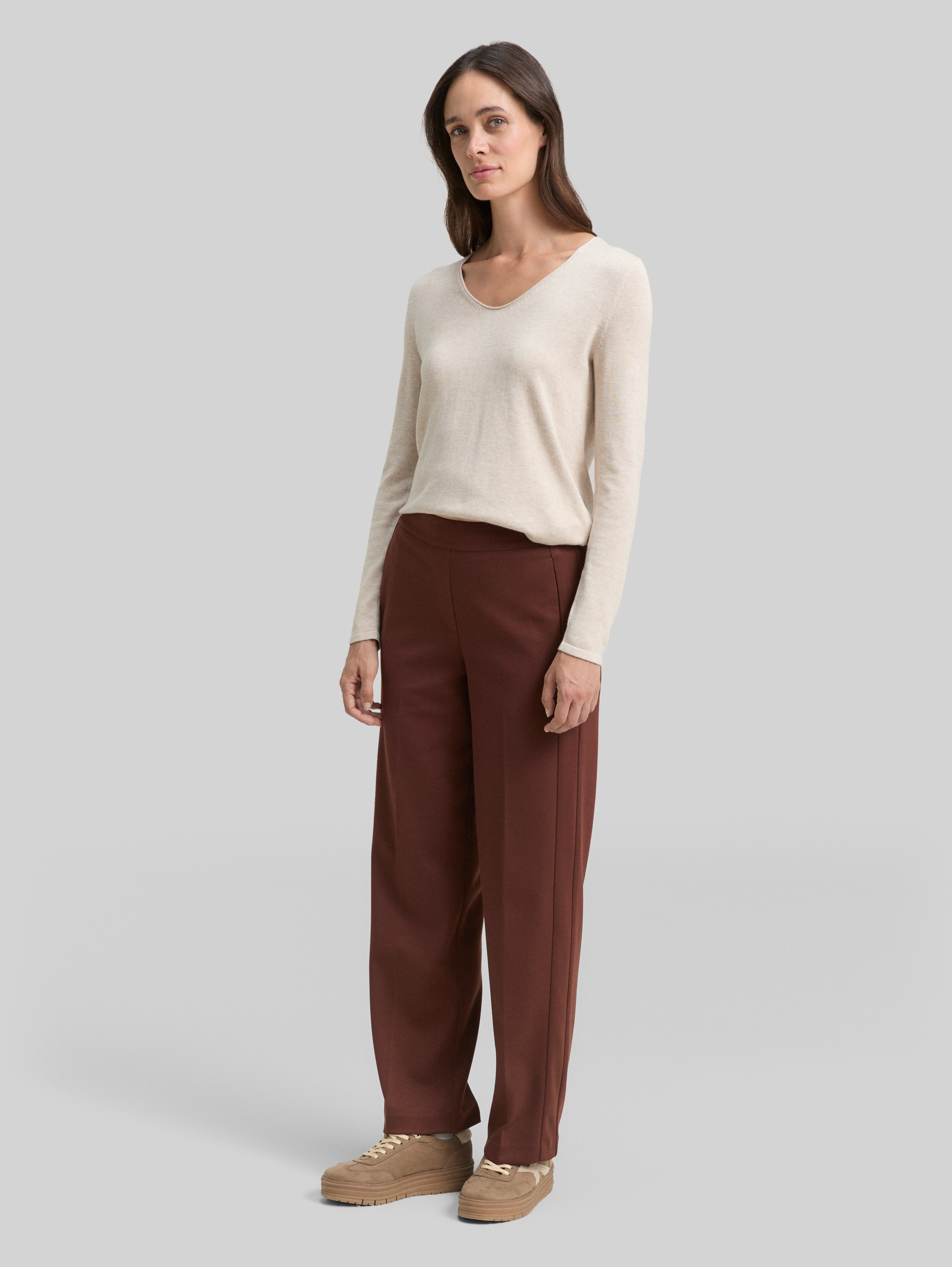 TTMIA STRAIGHT trousers in brown by Tom Tailor
