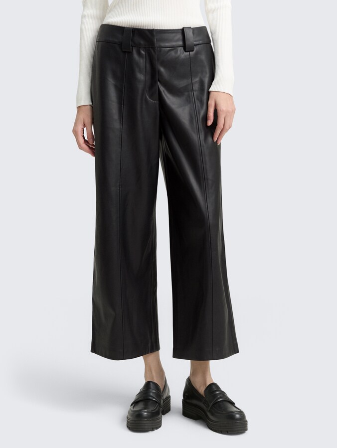 Culotte broek in leerlook door Women, deep black