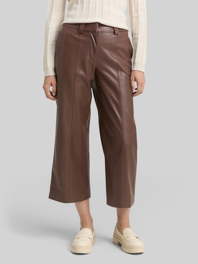 Culotte broek in leerlook door Women, dark pecan brown