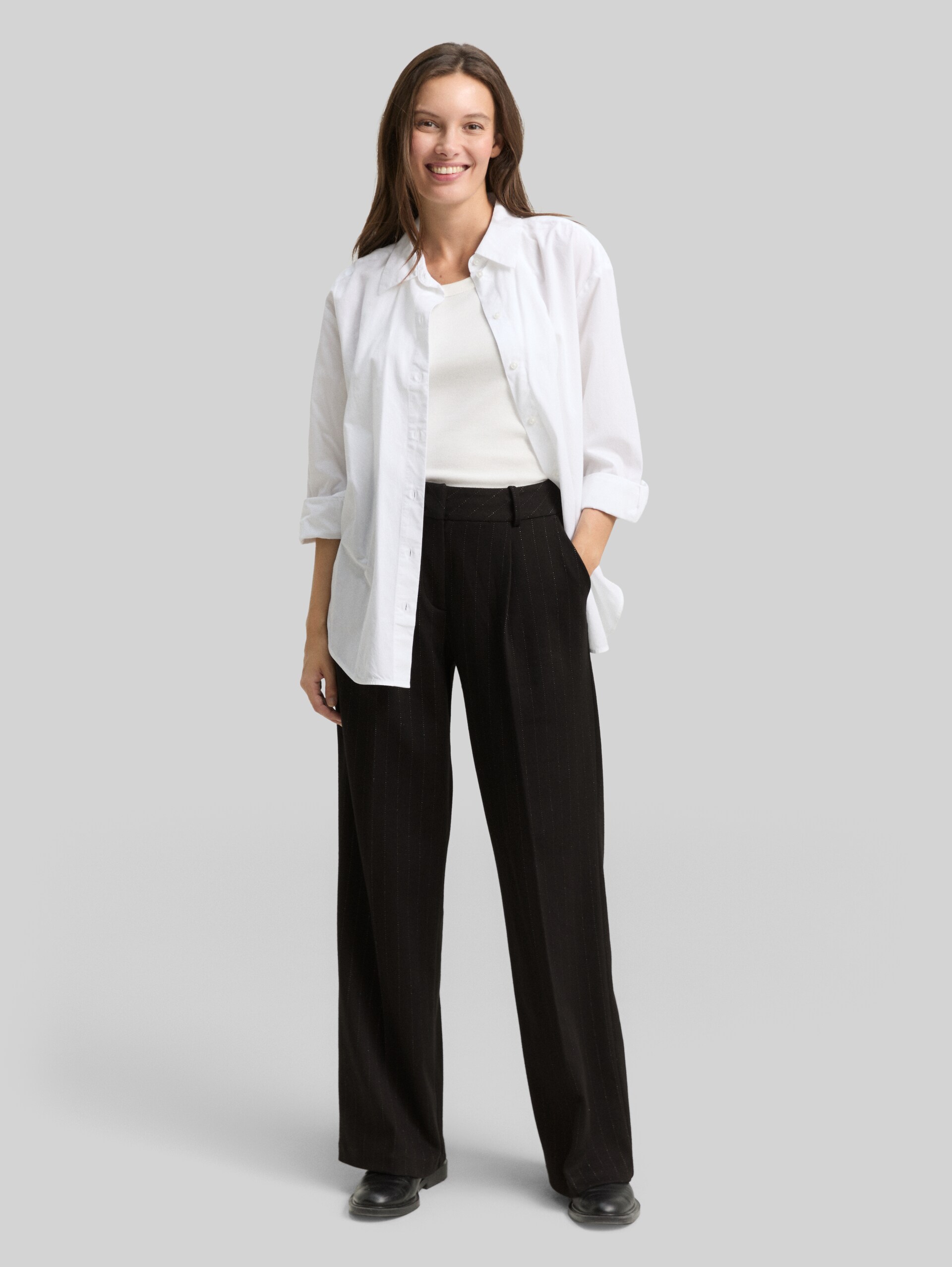 TTLEA WIDE trousers with glitter effect - pinstripe with lurex - Model front view