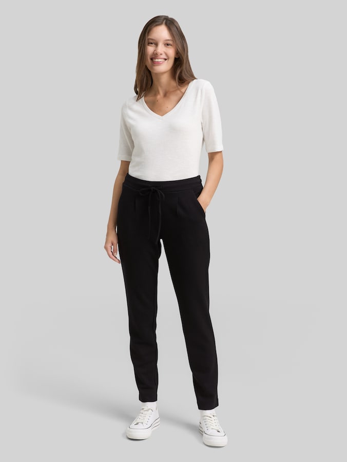 Losse, slanke jacquardbroek met trekkoord door Women, deep black