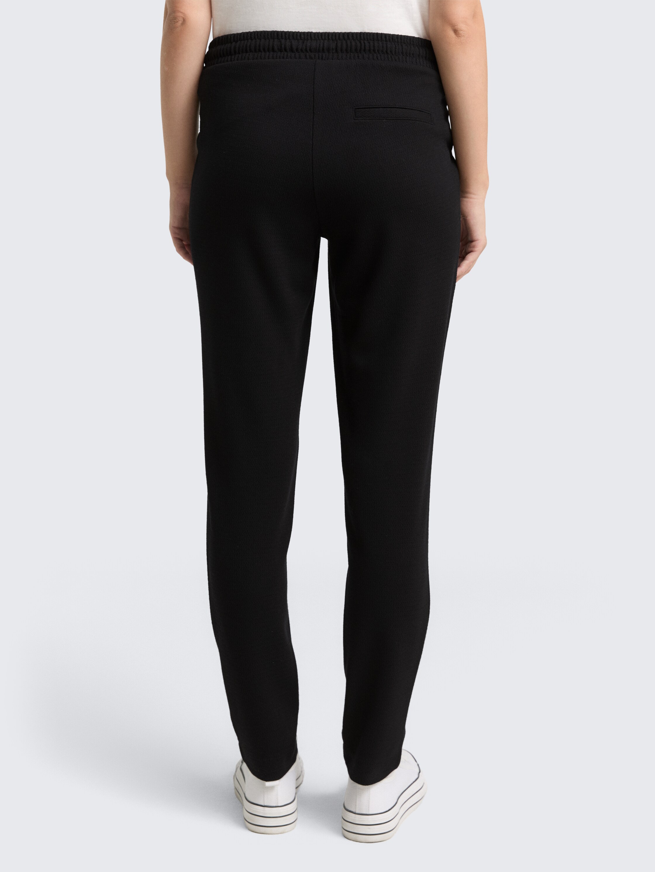 Loose slim jacquard trousers with drawstring - deep_black_1 - 