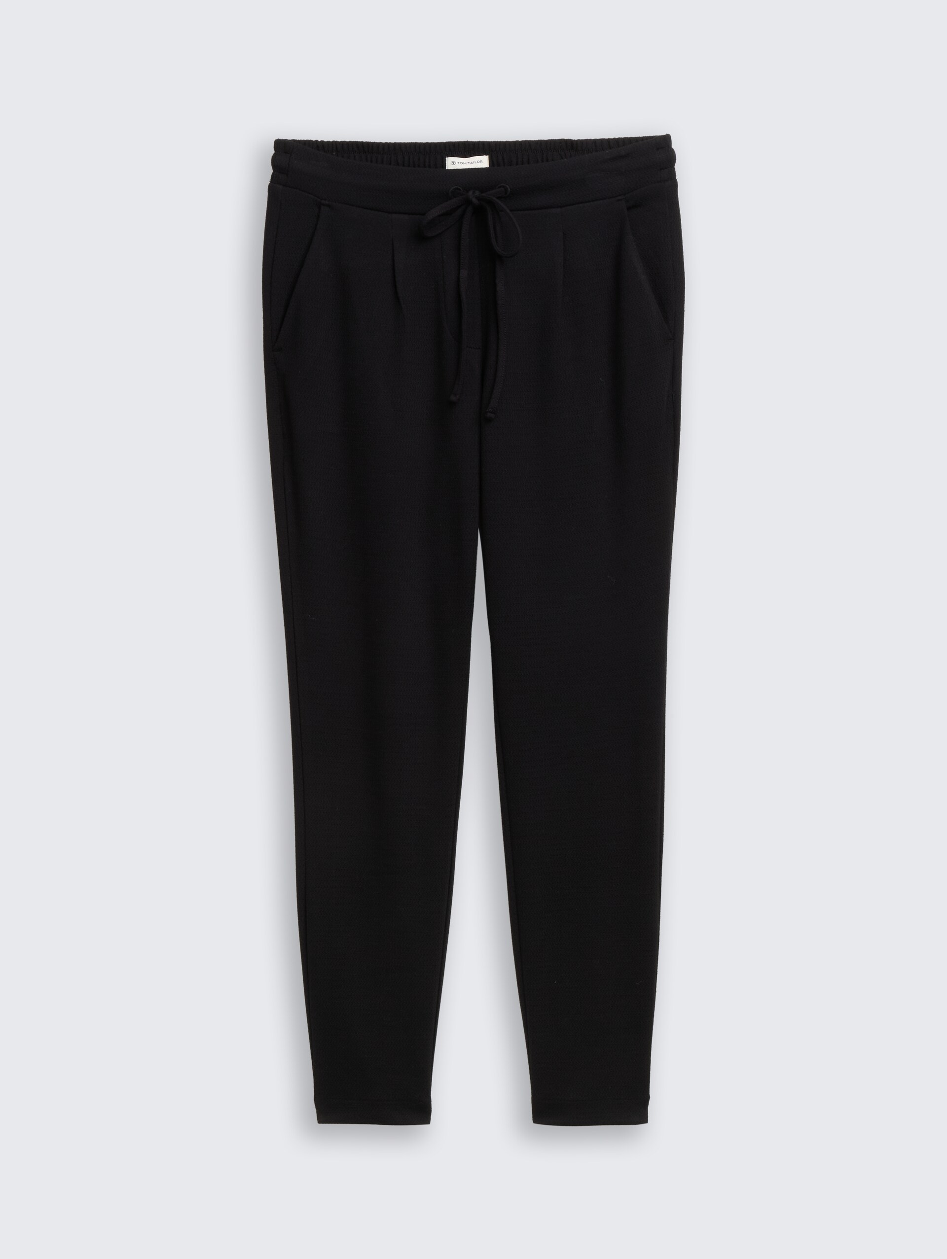 Loose Slim Jacquard Hose mit Kordelzug - deep black - Vorder-Produkt-Ansicht