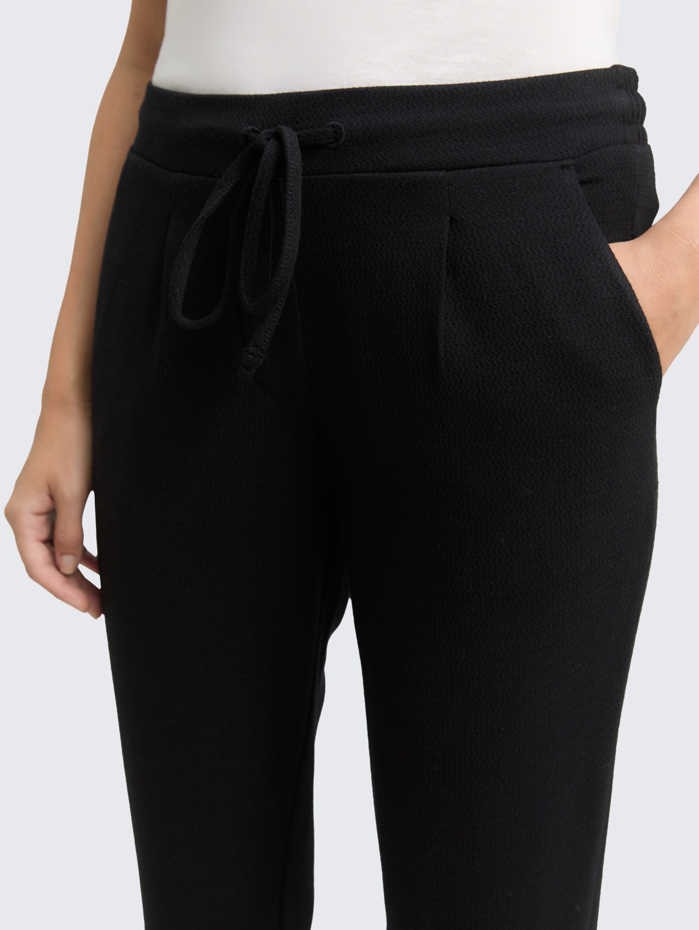 Loose slim jacquard trousers with drawstring - deep_black_1 - 