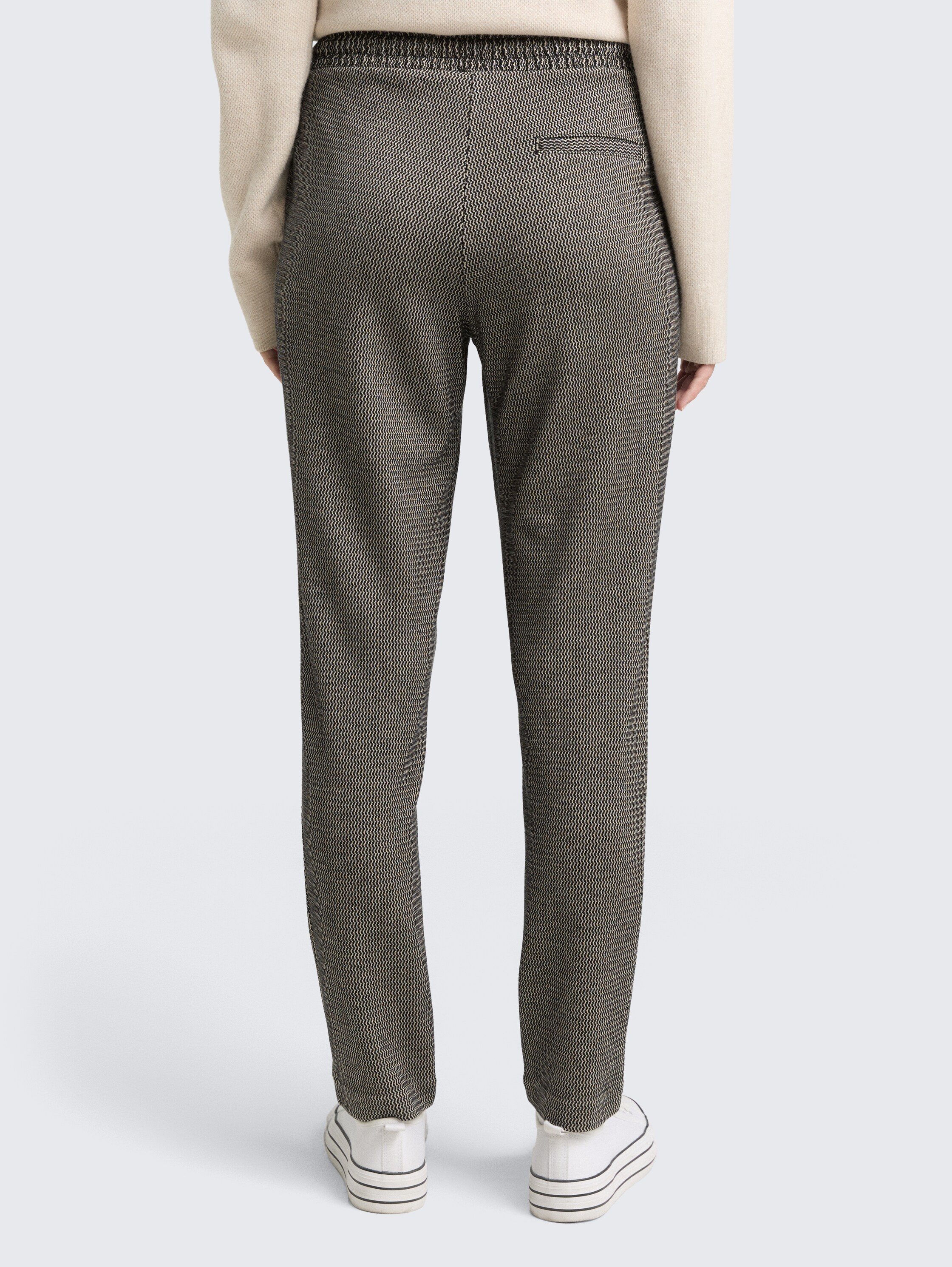 Losse, slanke jacquardbroek met trekkoord - black_beige_wave_structure - 