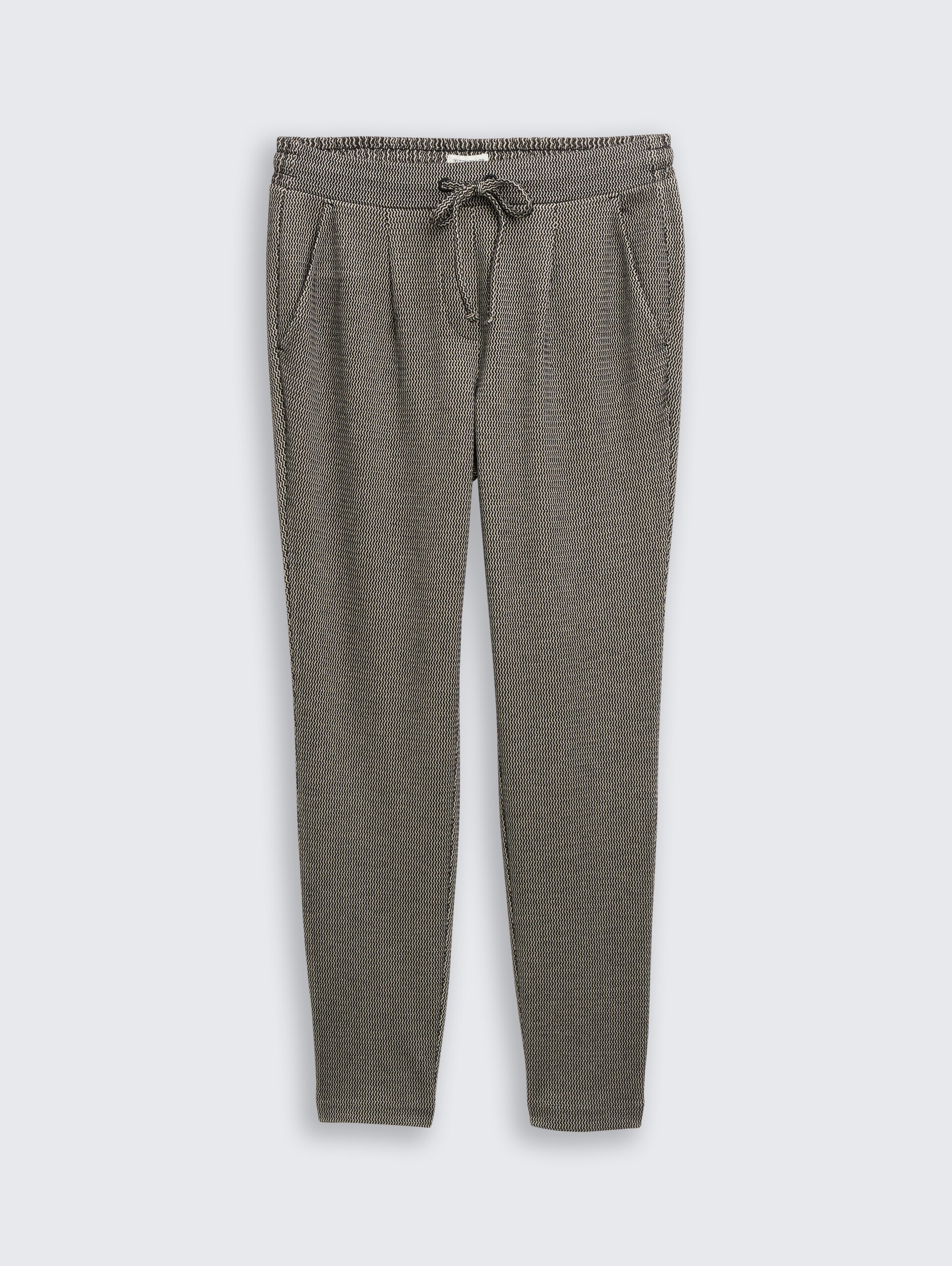 Loose Slim Jacquard Hose mit Kordelzug - black beige wave structure - Vorder-Produkt-Ansicht