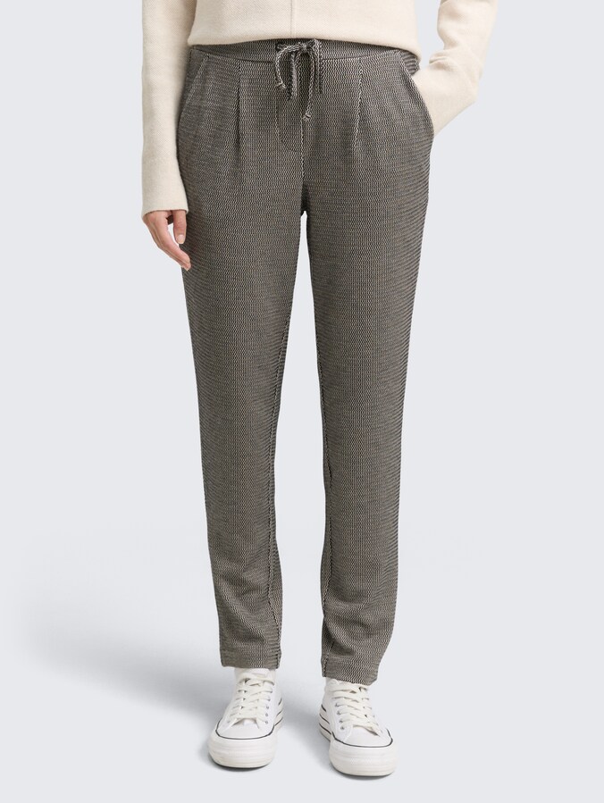 Losse, slanke jacquardbroek met trekkoord door Women, black beige wave structure