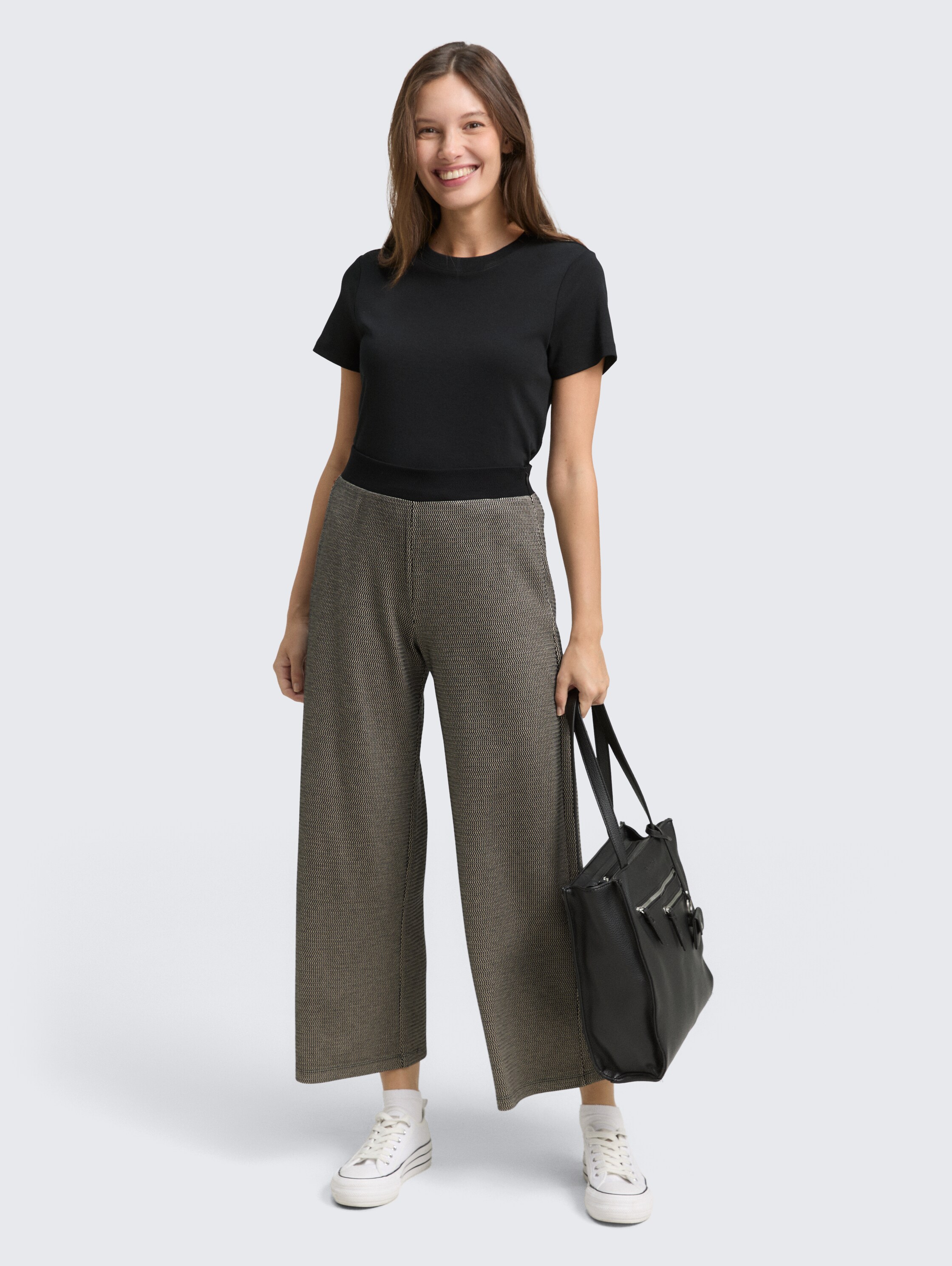 Jacquard Culotte Hose - black_beige_wave_structure - 