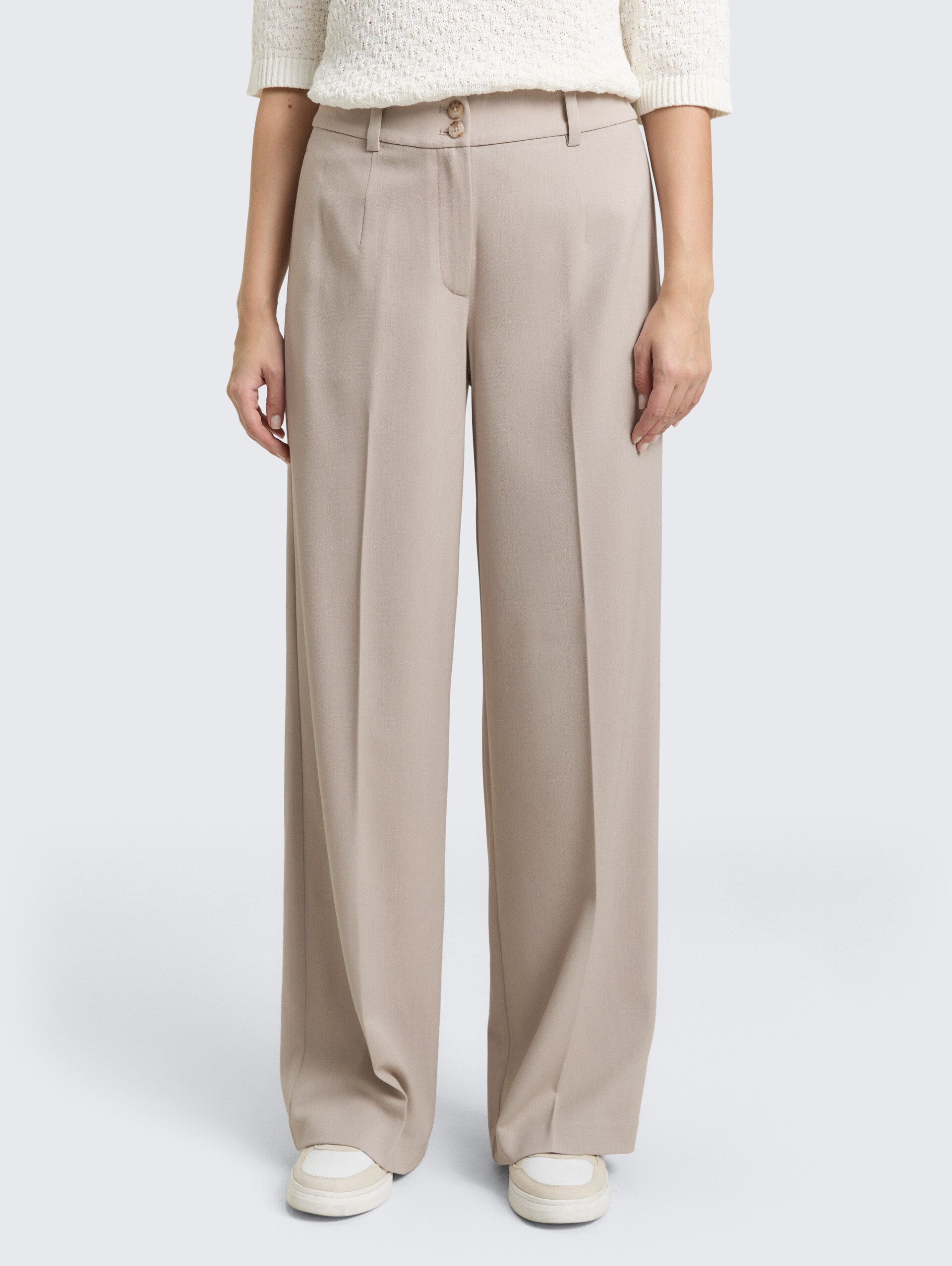 TTLEA WIDE Hose mit Bügelfalte - soft taupe grey melange - Ausschnitt Model-Vorderansicht