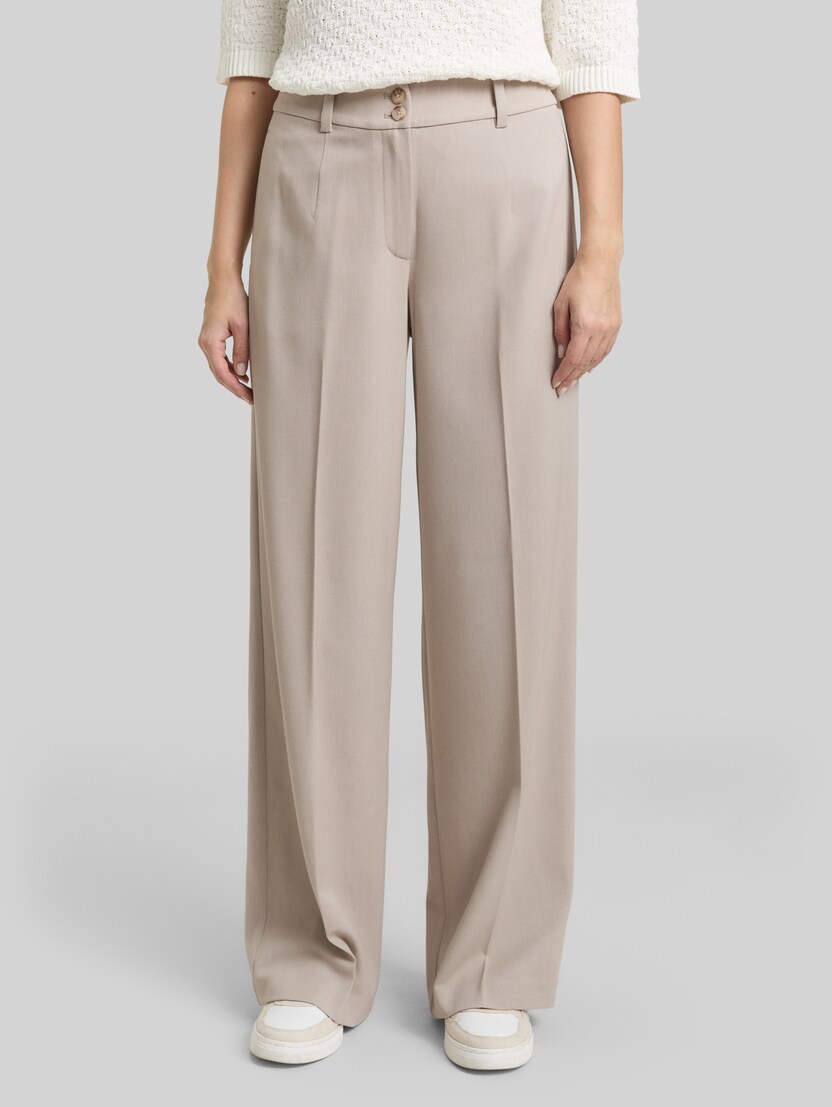 TTLEA WIDE Trousers with crease by Women, soft taupe grey melange