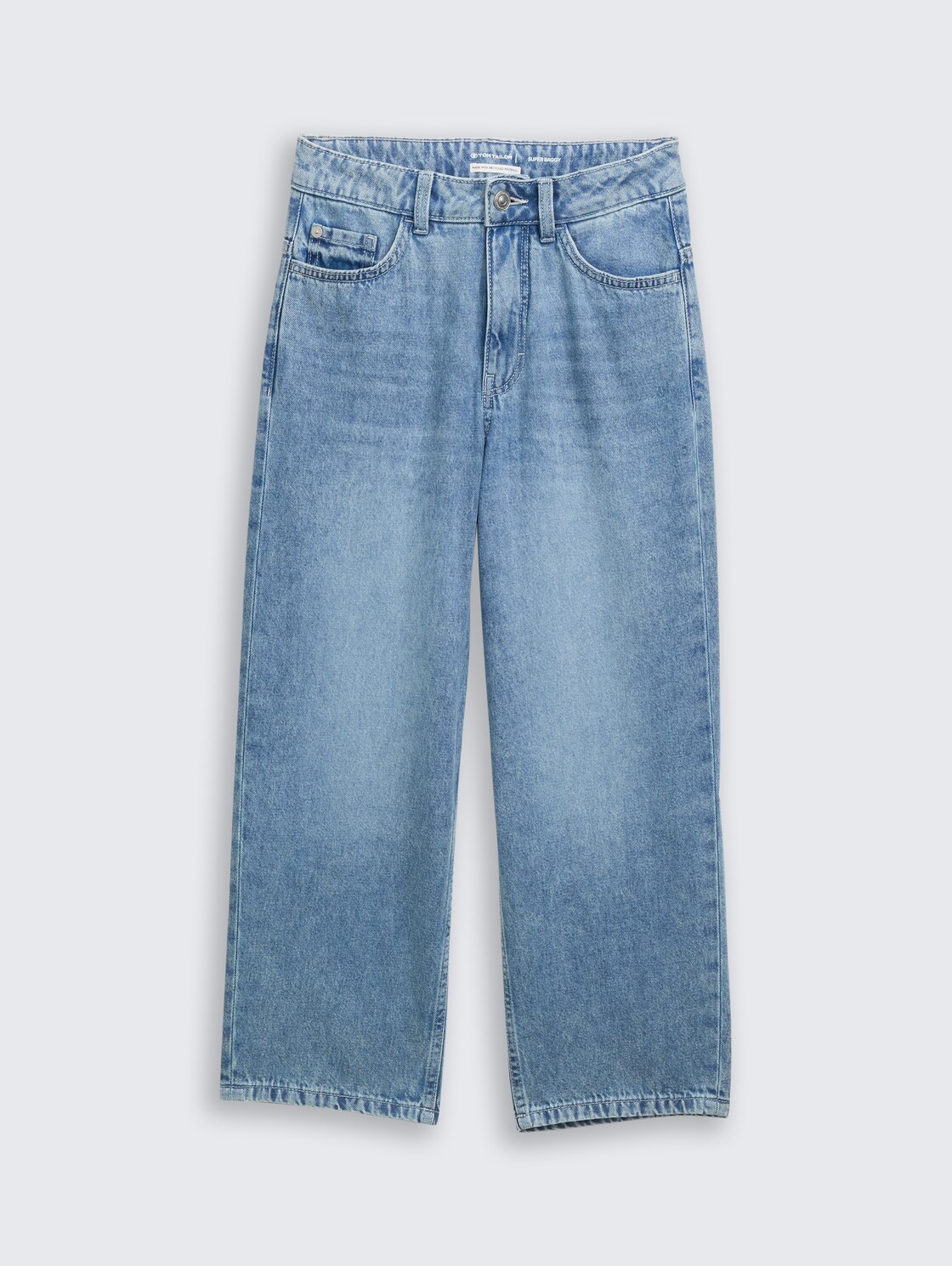 Super Baggy Jeans - Used Mid Stone Blue Denim - Vorder-Produkt-Ansicht