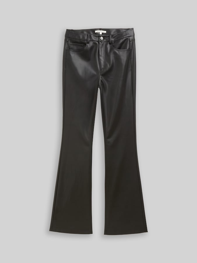 Flared trousers in leather look by Denim Female, deep black
