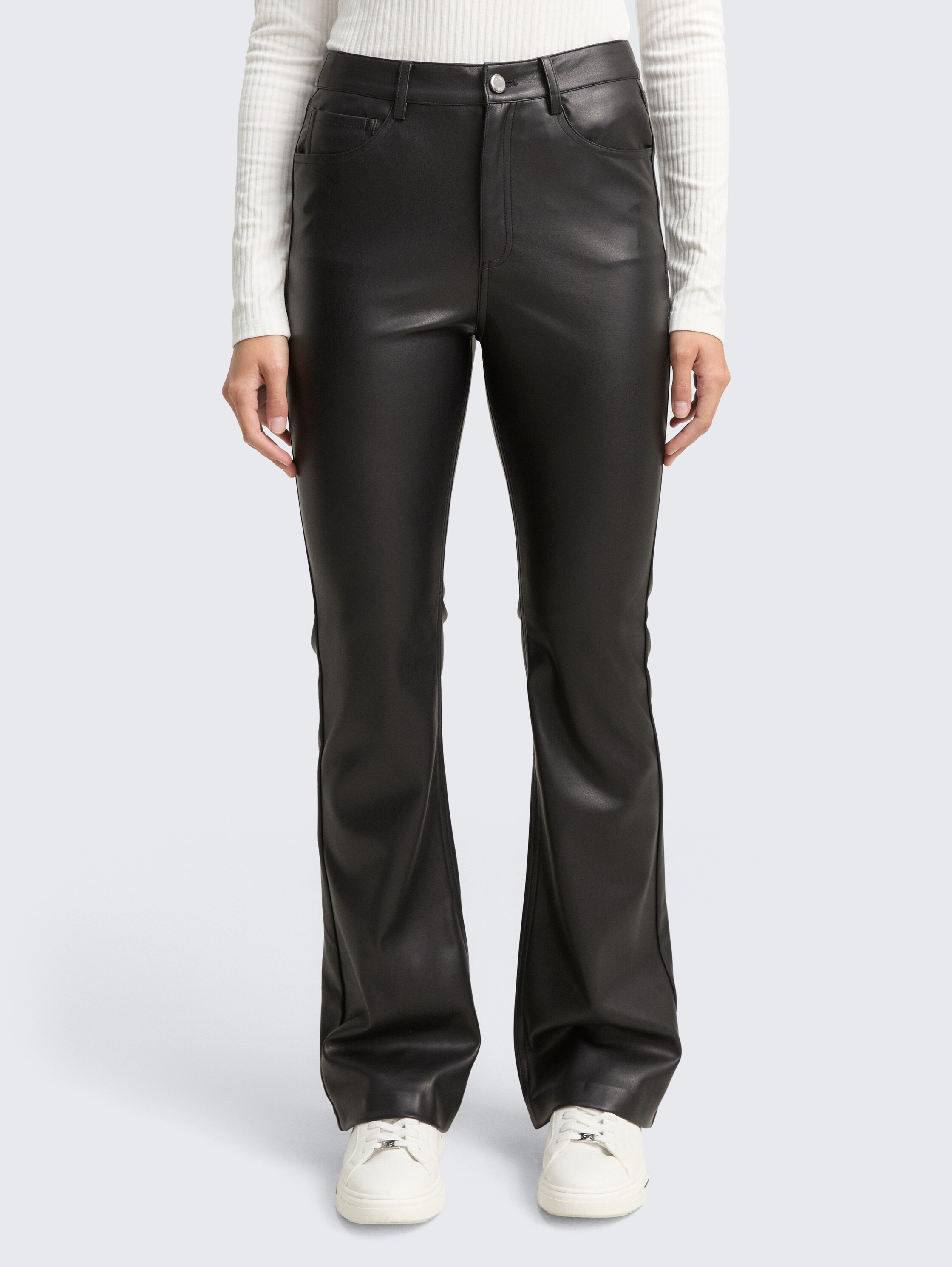 Flared trousers in leather look - deep_black_1 - 