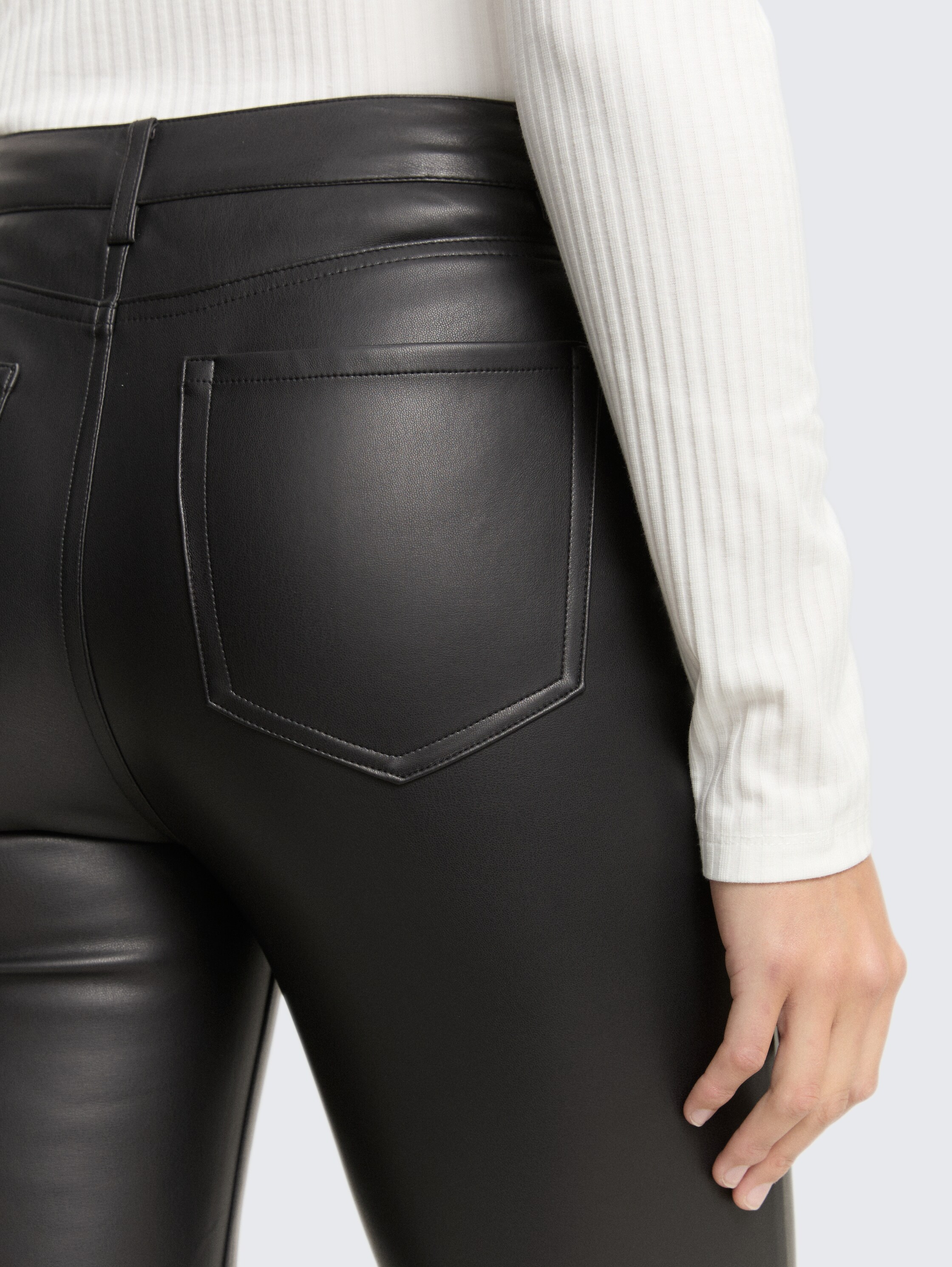 Flared trousers in leather look - deep_black_1 - 