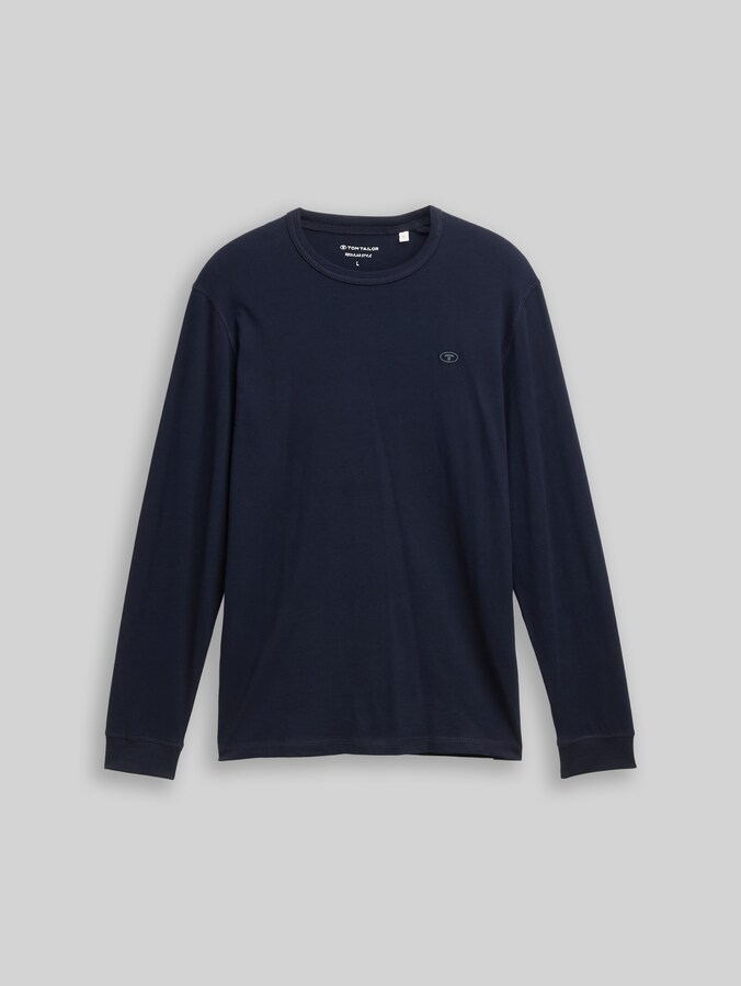 Basic long-sleeved cotton T-shirt by Men, sky captain blue