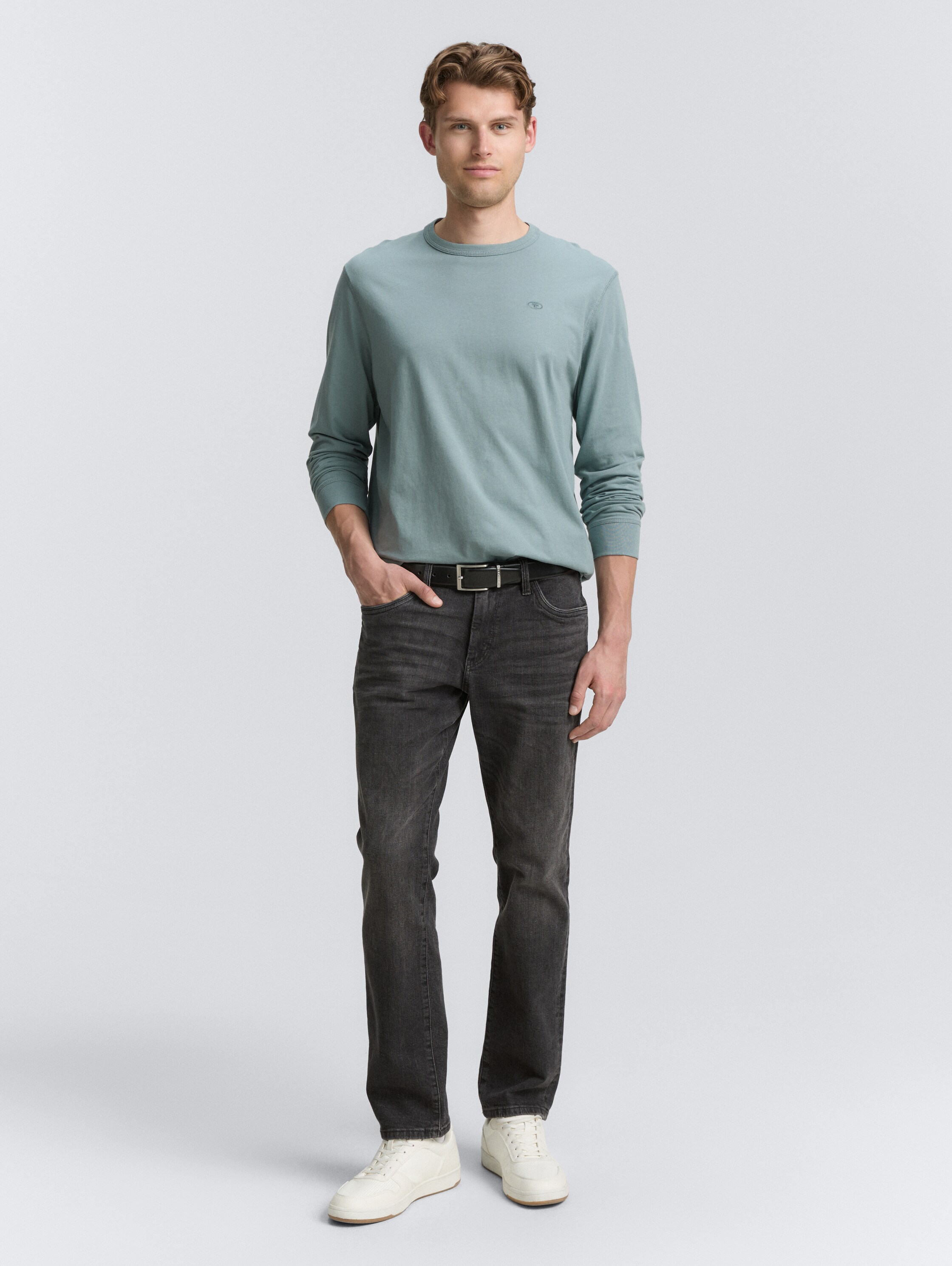 Basic shirt met lange mouwen van katoen - grey_mint - 