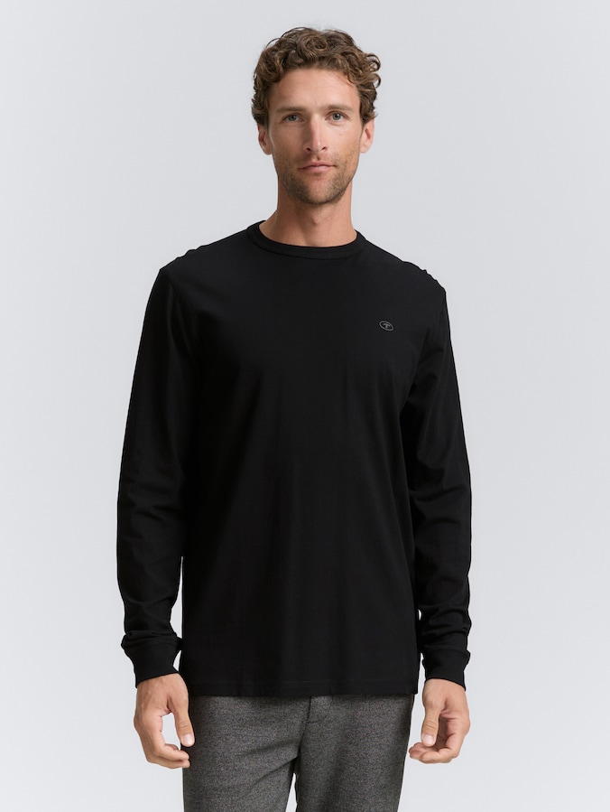 Basic long-sleeved cotton shirt by Men, Black