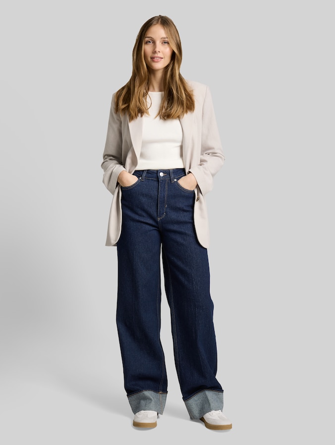 TTLINOU WIDE High Waist Jeans mit Turn-Up von Denim Female, Rinsed Blue Denim