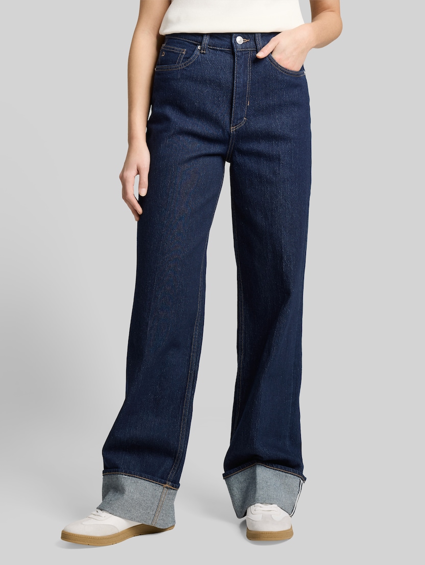 TTLINOU WIDE High Waist Jeans mit Turn-Up von Denim Female, Rinsed Blue Denim