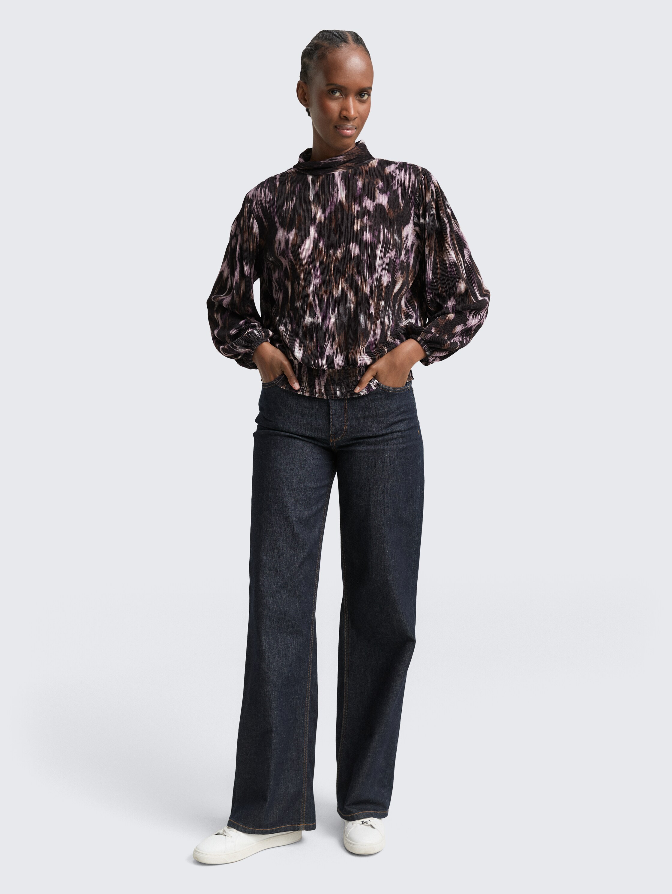 Losvallend blousehemd met patroon - black_brown_abstract_print - 