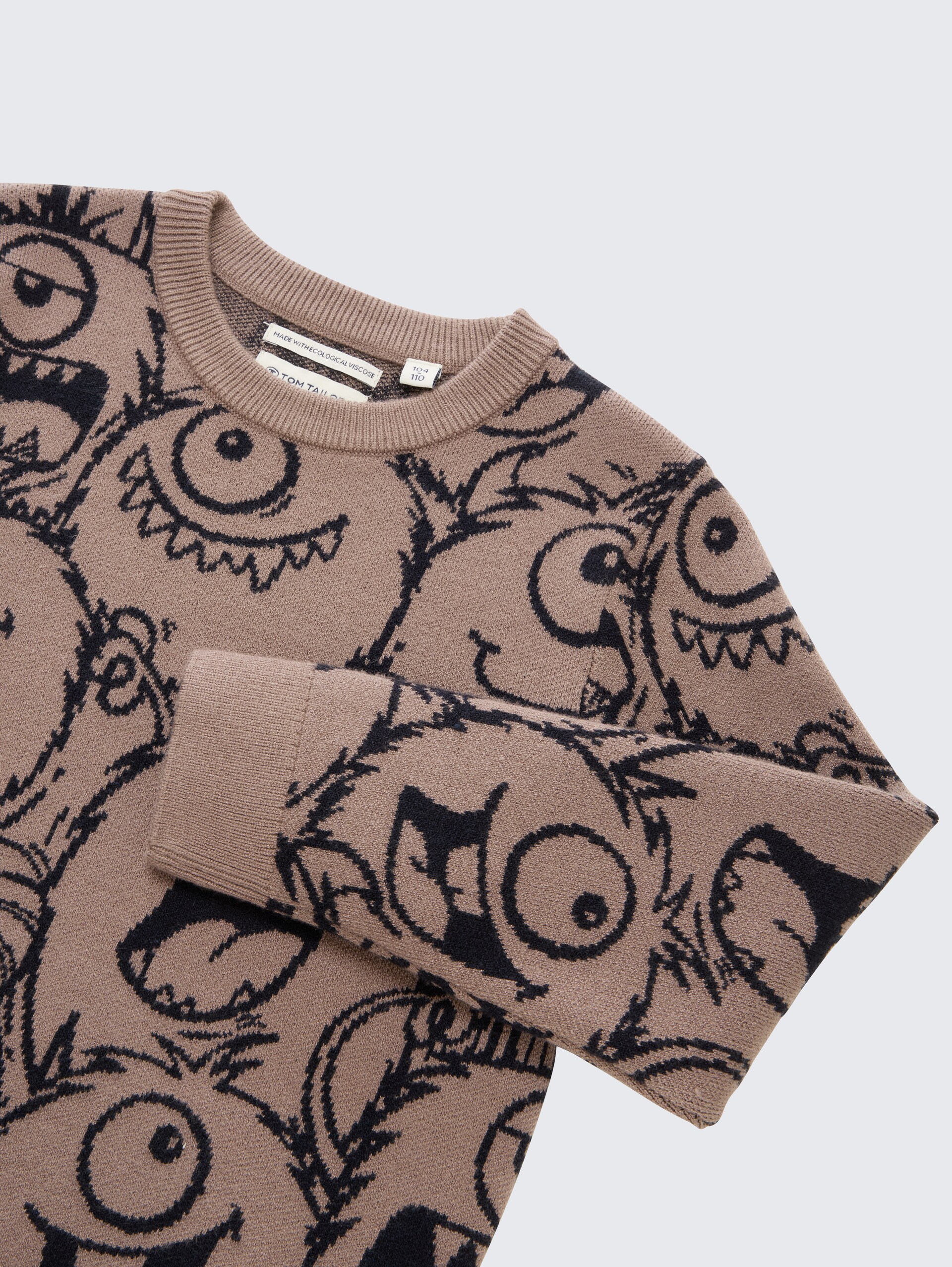 Strickpullover mit Allover-Print - dark blue monster knit design - Detail-Model-Ansicht