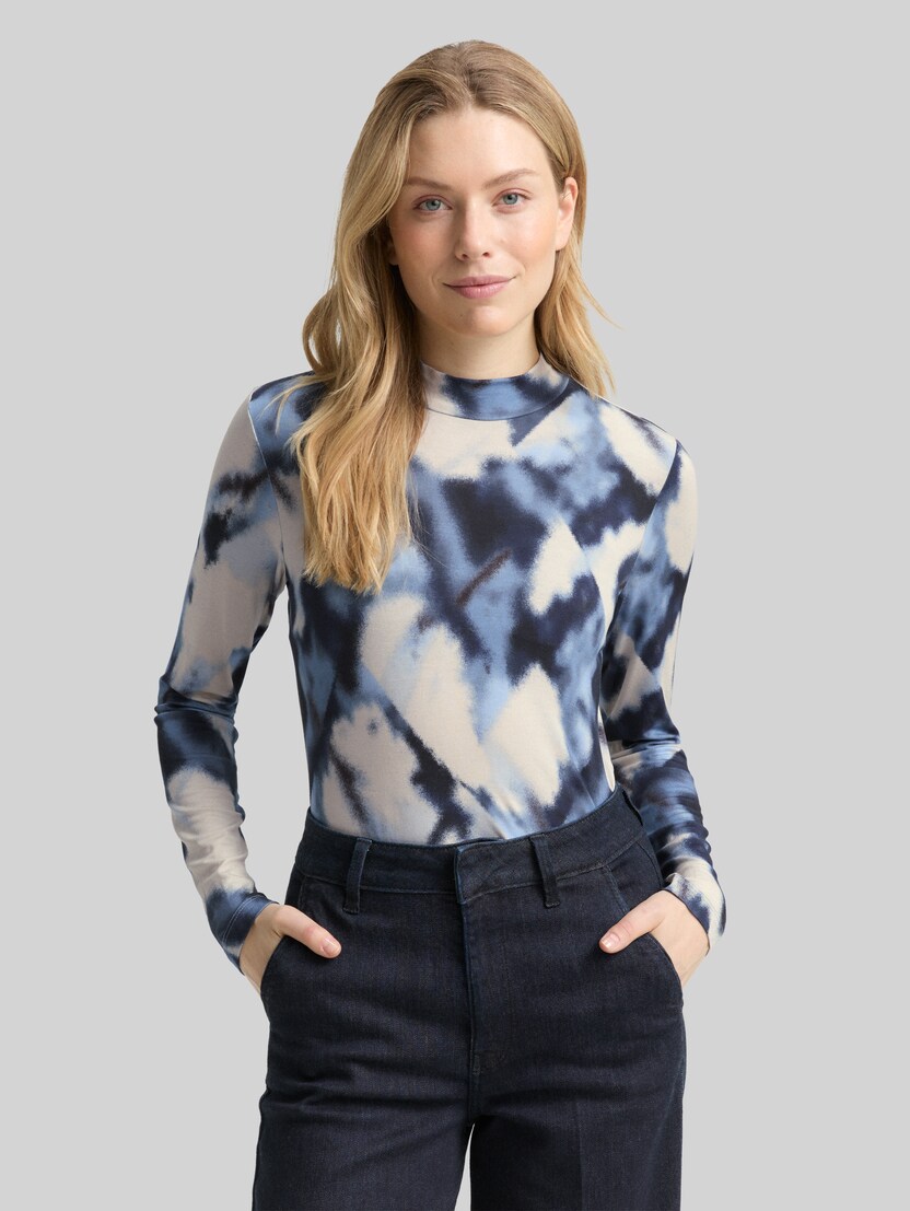 Slim fit shirt met lange mouwen en patroon door Women, blue blurry argyle