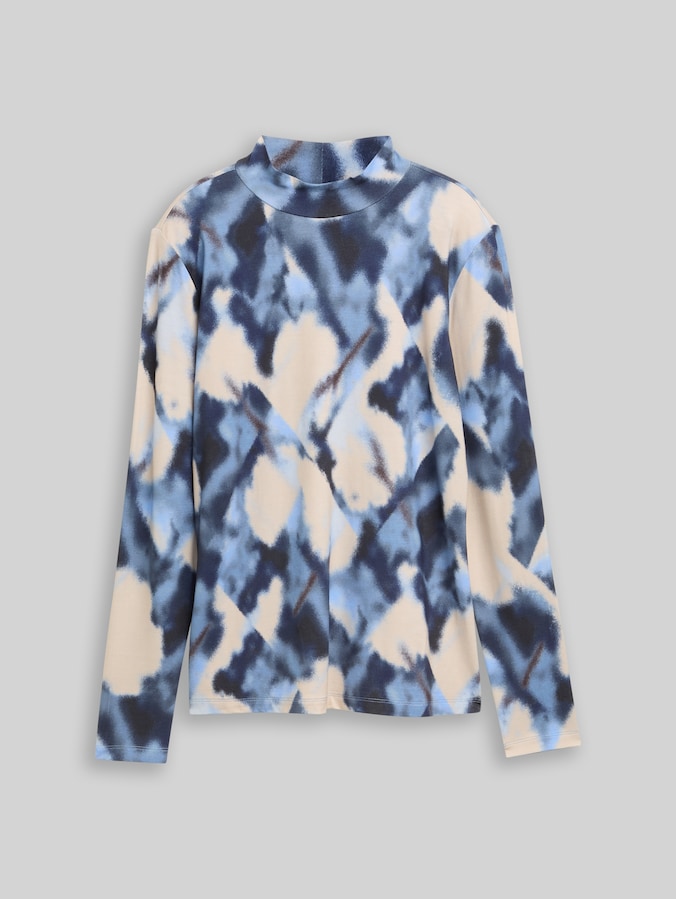 Slim fit long-sleeved shirt with pattern by Women, blue blurry argyle