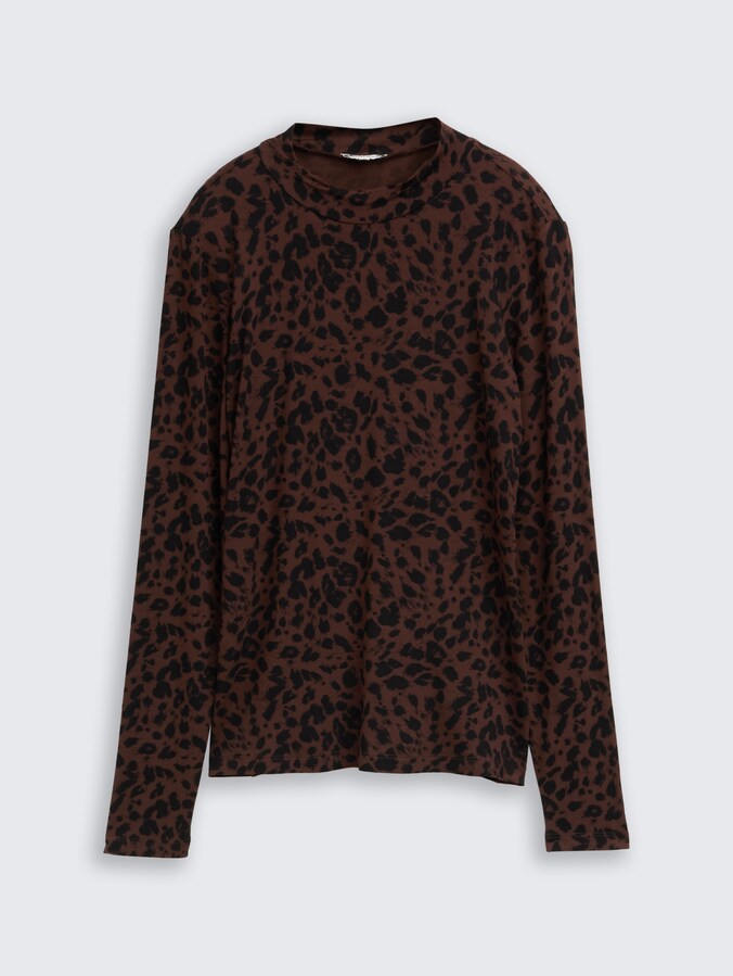Slim fit long-sleeved shirt with pattern by Women, brown black small leo print