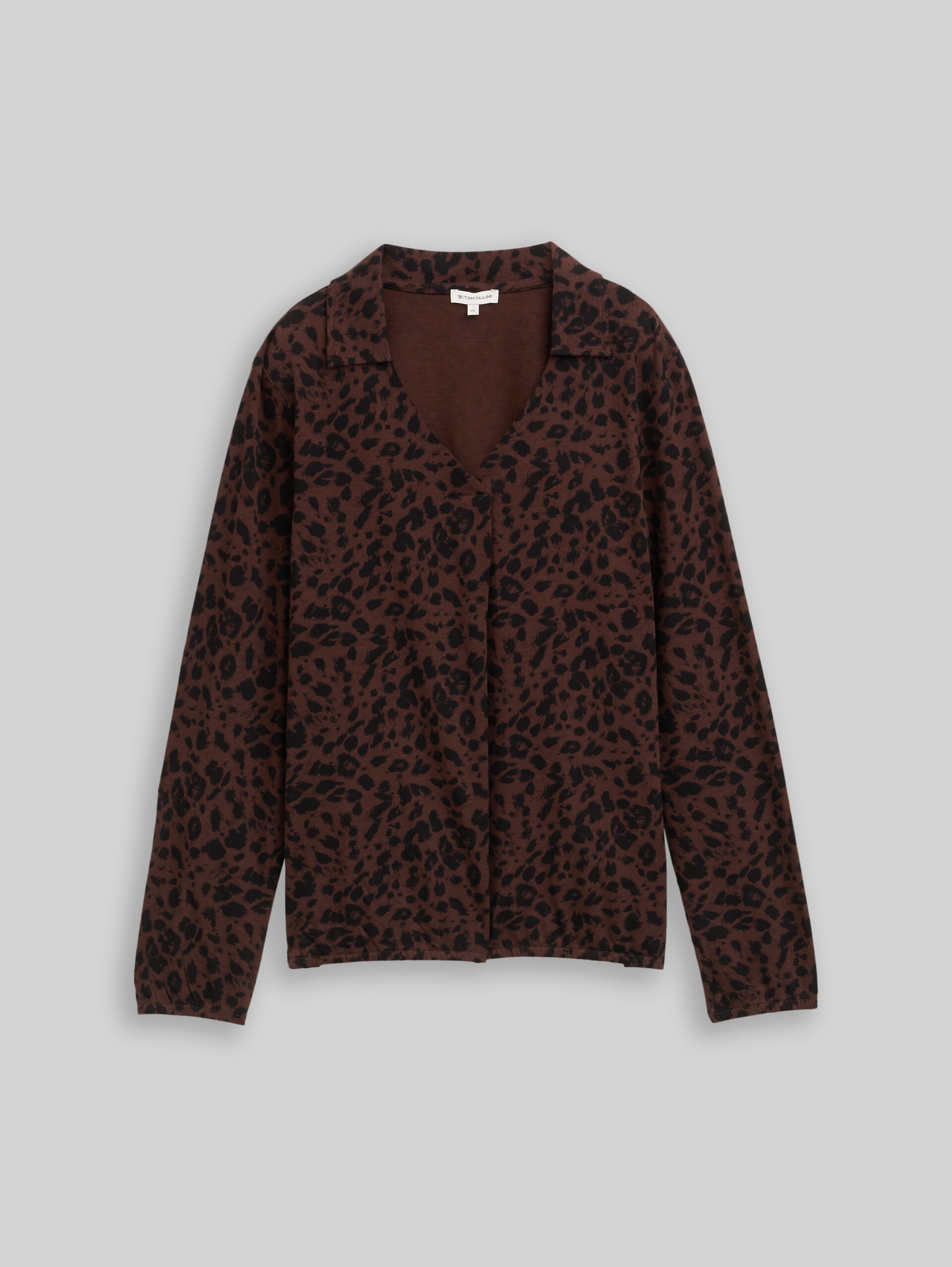 Langarmshirt mit Polokragen - brown black small leo print - Vorder-Produkt-Ansicht
