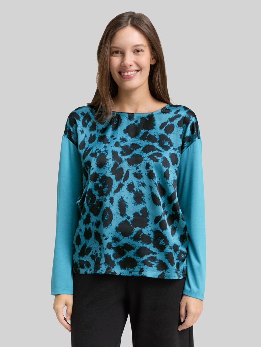 Losvallend shirt met lange mouwen en luipaardprint door Women, petrol black big leo print
