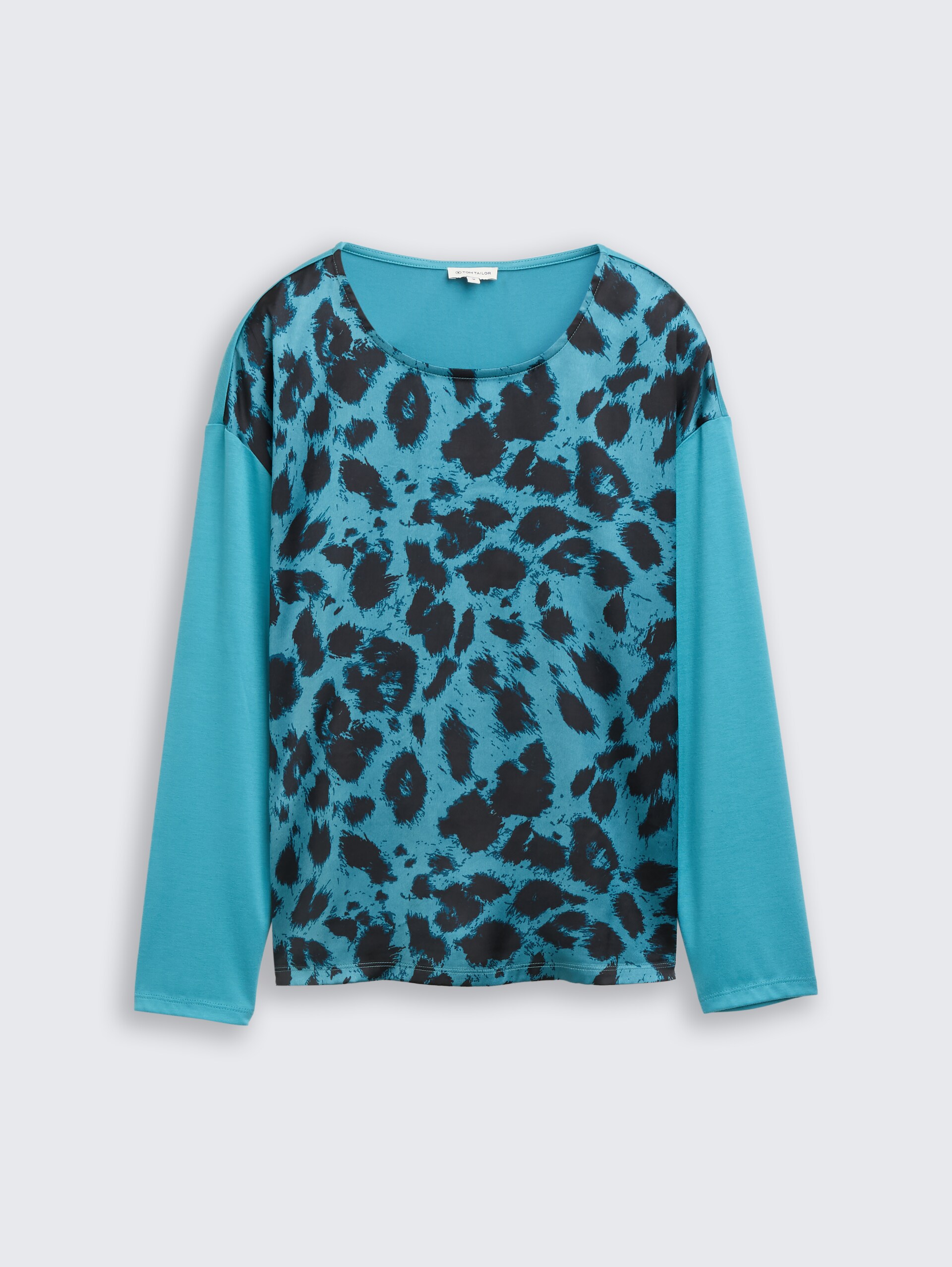 Loose Fit Langarmshirt mit Leo-Print - petrol black big leo print - Vorder-Produkt-Ansicht