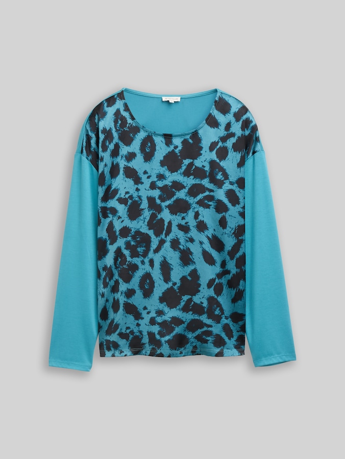 Loose fit long-sleeved shirt with leopard print by Women, petrol black big leo print