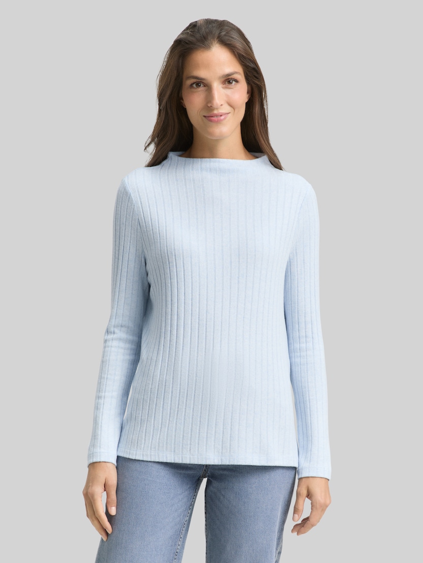 Cosy Langarmshirt mit Stehkragen von Women, light fjord blue melange
