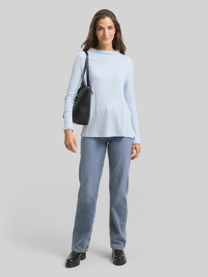 Cosy Langarmshirt mit Stehkragen von Women, light fjord blue melange