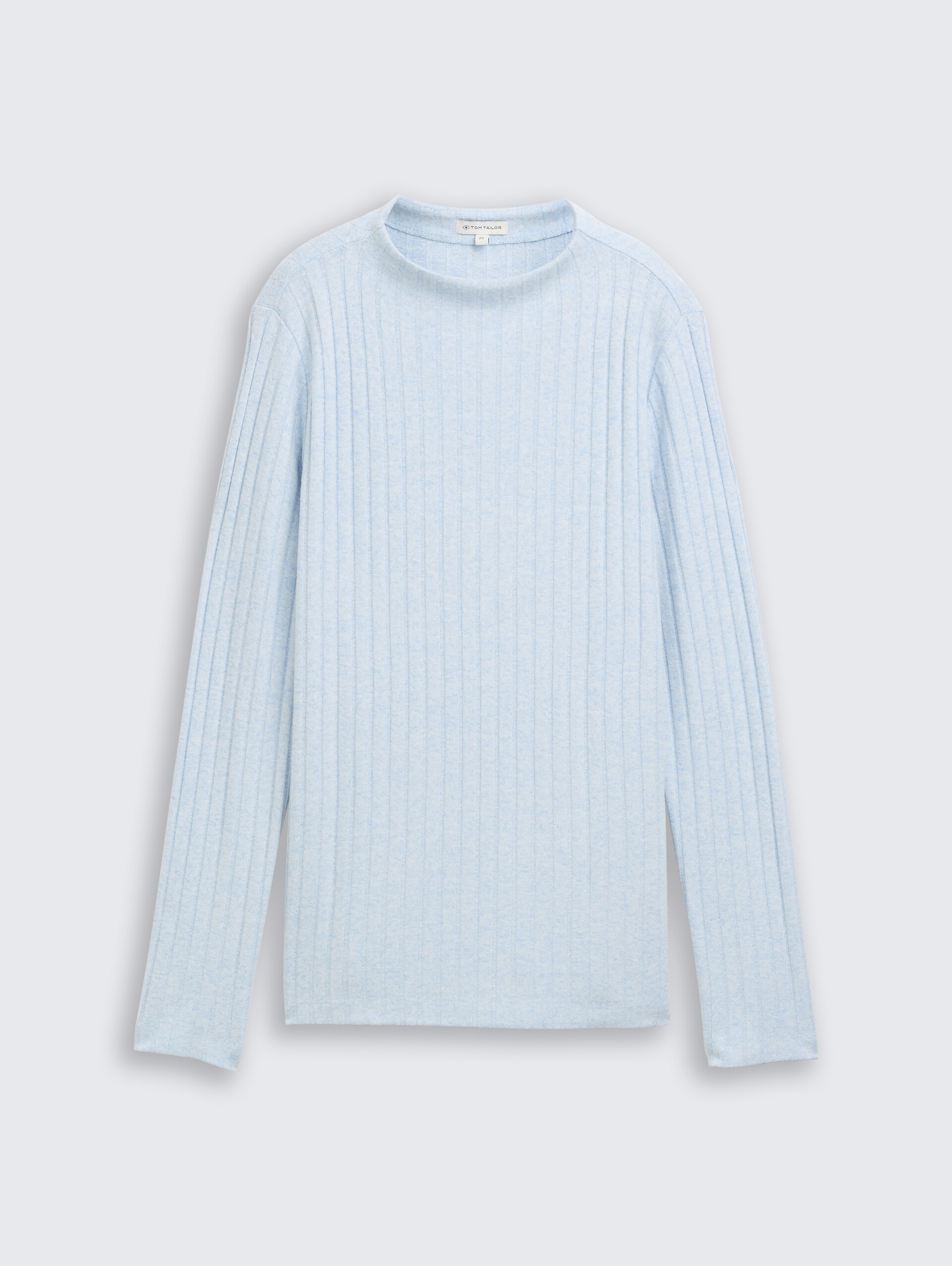 Cosy Langarmshirt mit Stehkragen - light fjord blue melange - Vorder-Produkt-Ansicht