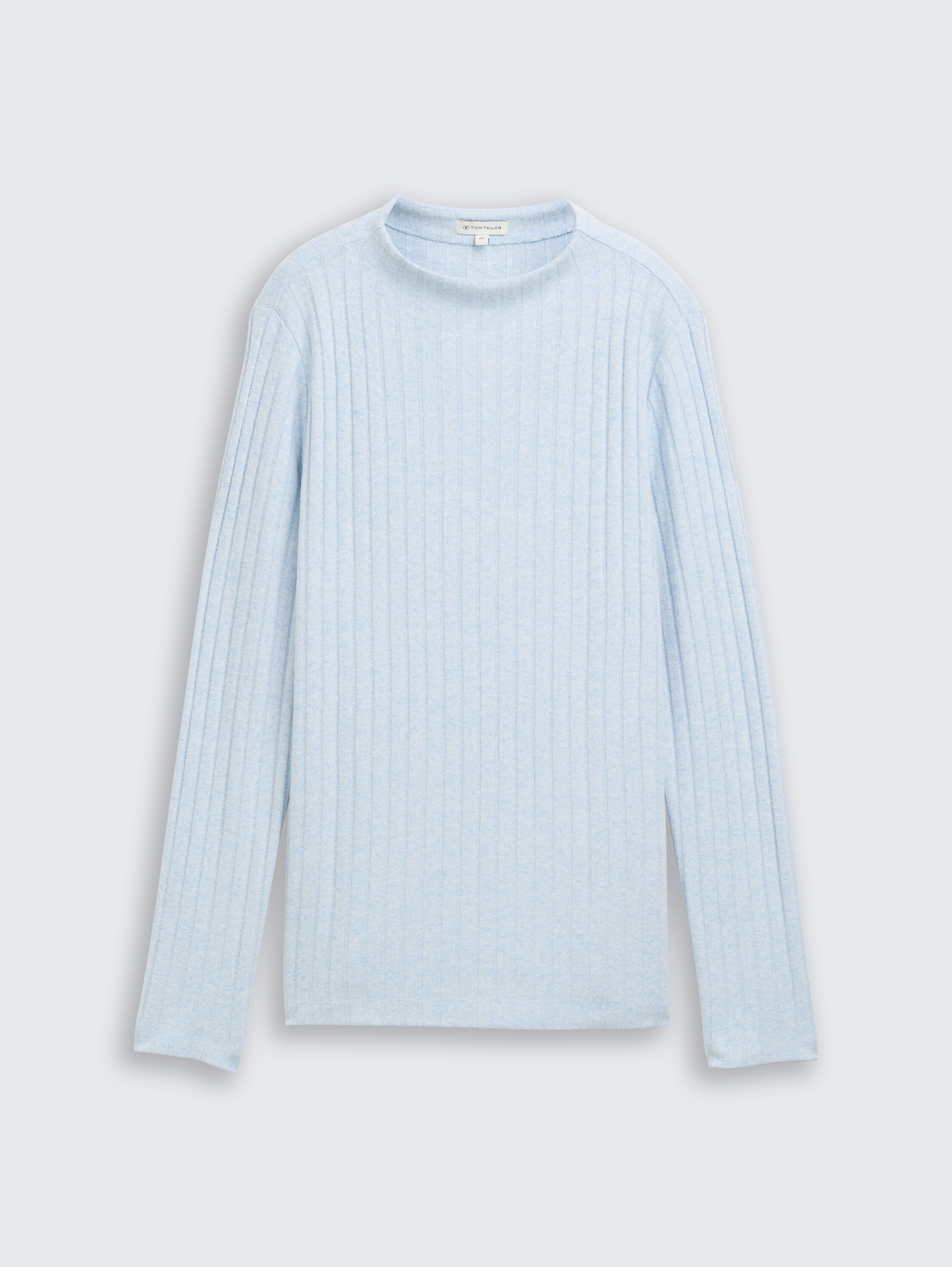 Cosy Langarmshirt mit Stehkragen - light_fjord_blue_melange - 