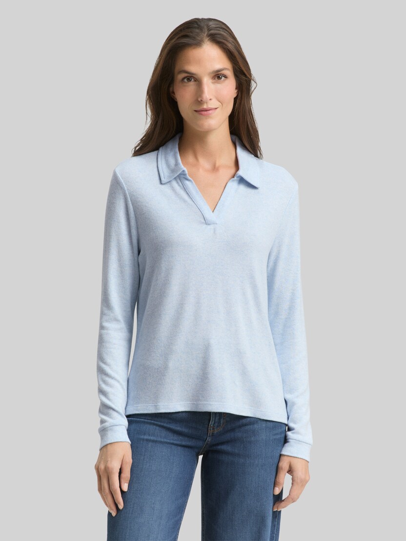 Cosy Langarmshirt mit Polokragen von Women, light fjord blue melange