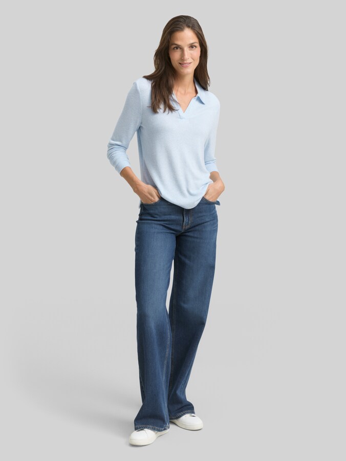Cosy Langarmshirt mit Polokragen von Women, light fjord blue melange