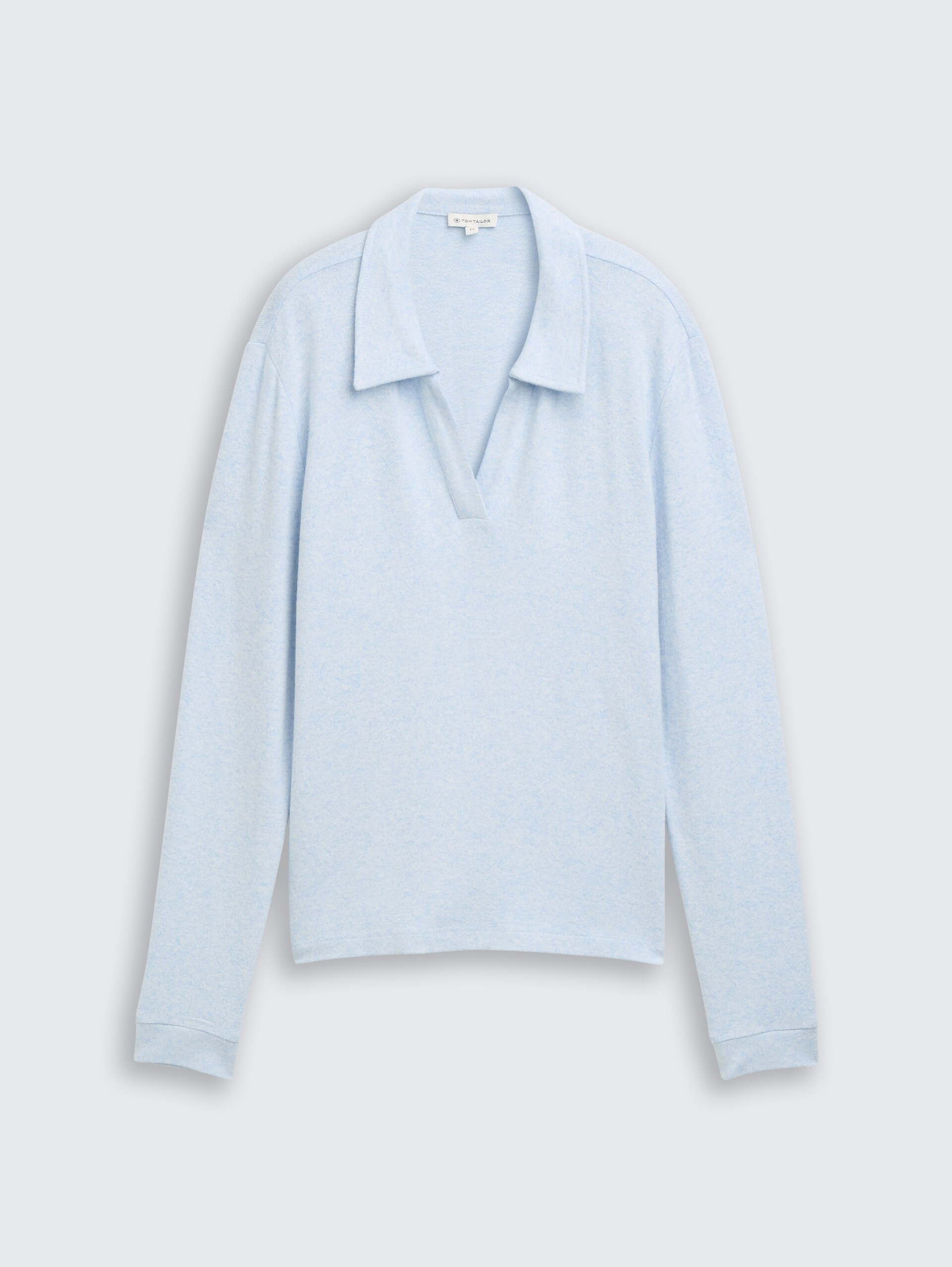 Cosy Langarmshirt mit Polokragen - light fjord blue melange - Vorder-Produkt-Ansicht