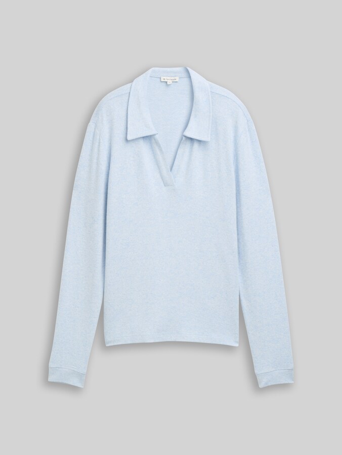 T-shirt cosy à manches longues et col polo par Women, light fjord blue melange