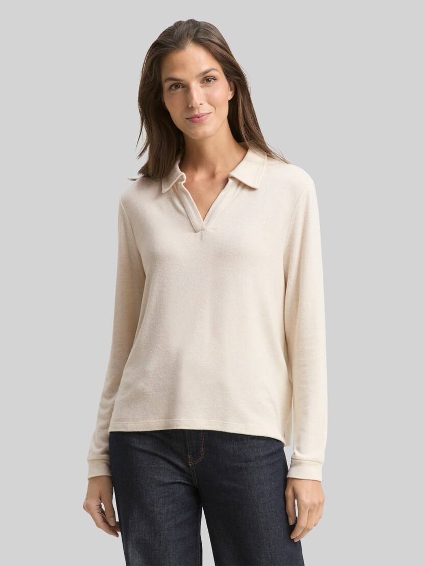 Cosy shirt met lange mouwen en polokraag door Women, sand stone beige melange