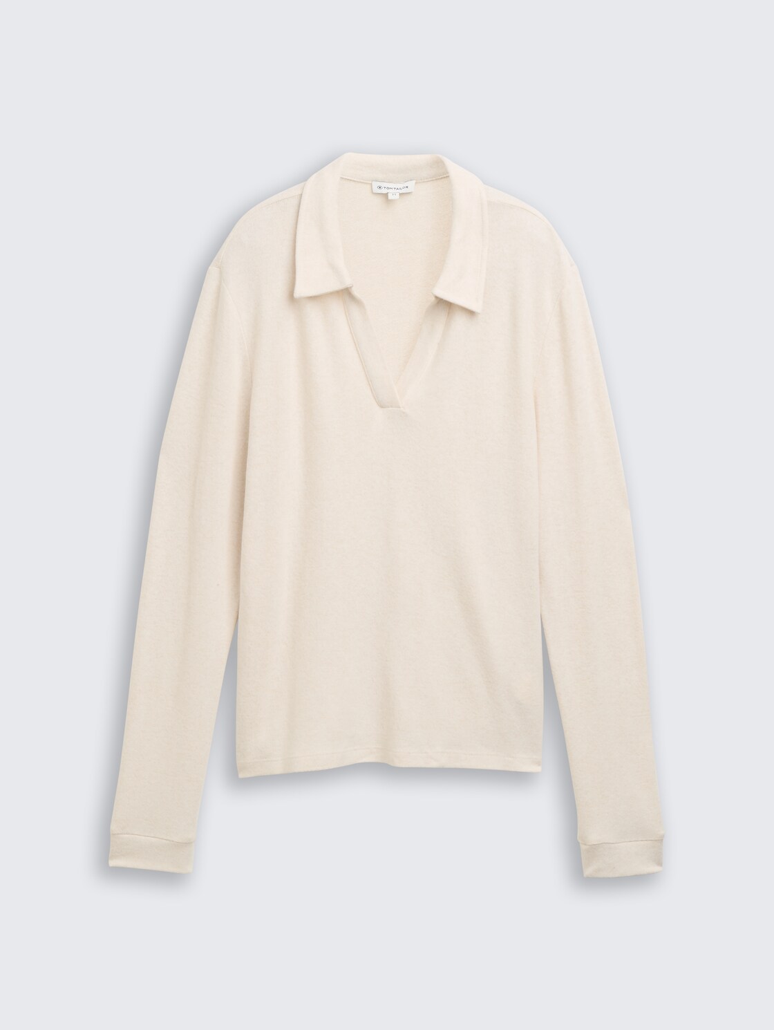 Cosy Langarmshirt mit Polokragen - sand stone beige melange - Vorder-Produkt-Ansicht