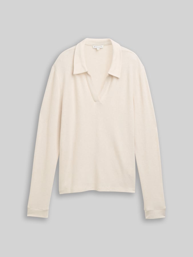 Cosy Langarmshirt mit Polokragen von Women, sand stone beige melange